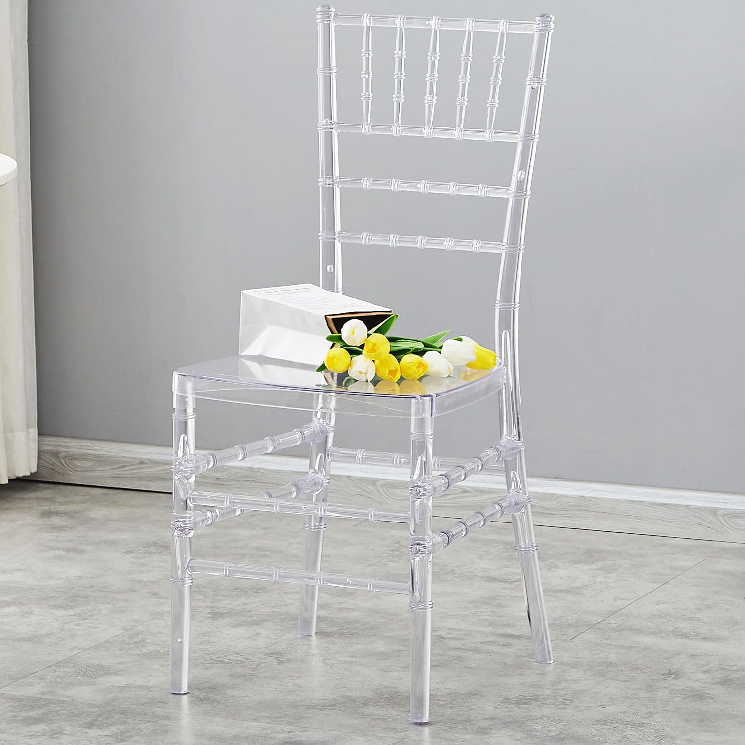 BOOSDEN Clear Chiavari Chairs, Transparent Acrylic Plastic Chair, Accent Armless Dining Chairs, Sturdy Chiavari Chair for Kitchen, Party, Event, Wedding, Banquet, Rental Business