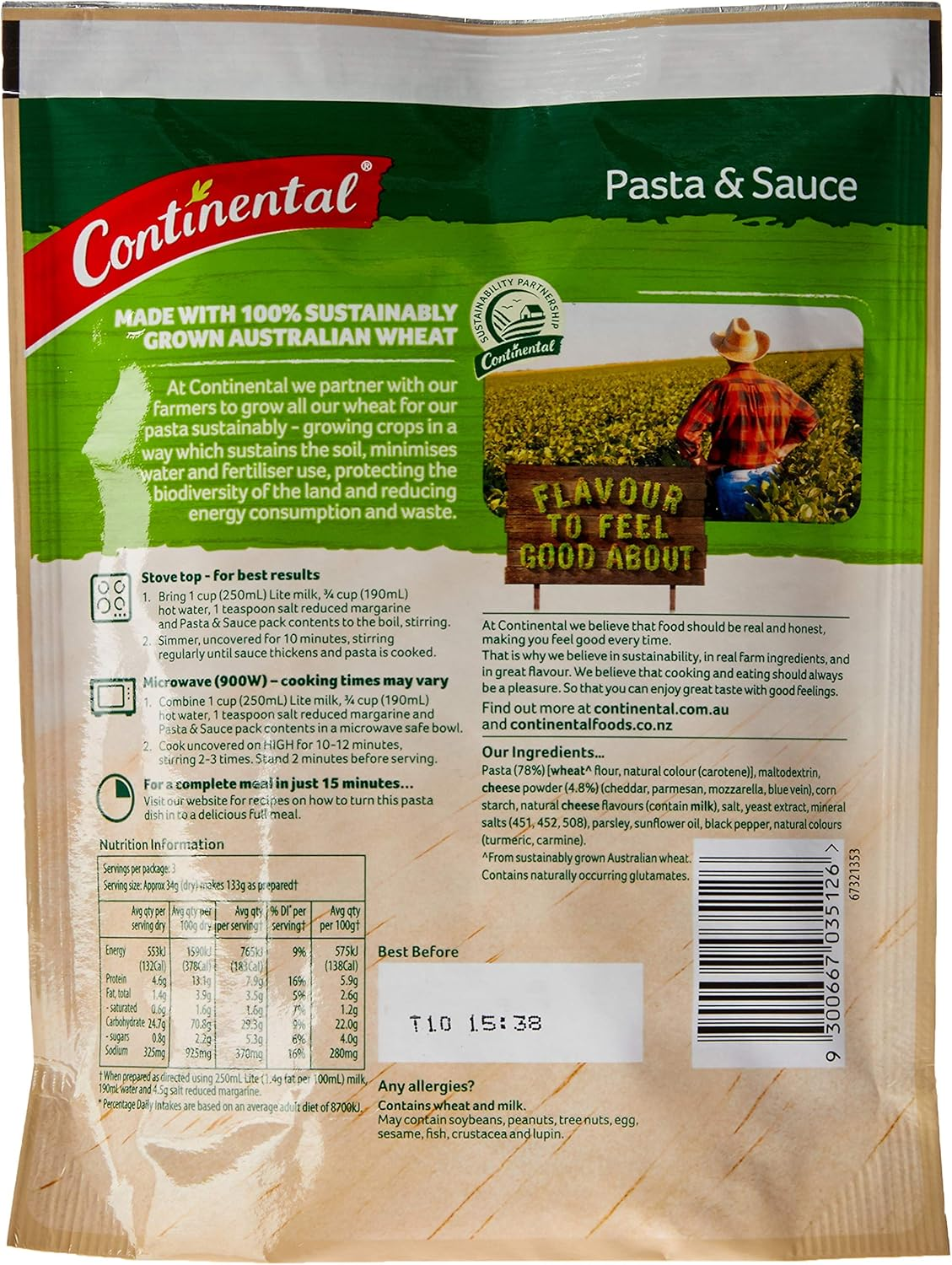 CONTINENTAL Classics Pasta and Sauce Four Cheeses Serves 2, 100 G (Pack of 1) image number 6