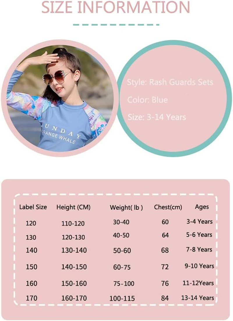 KORADI Girls Swimsuit Rash Guard Set 2-Piece Swimwear Bathing Suit 3-14 Years