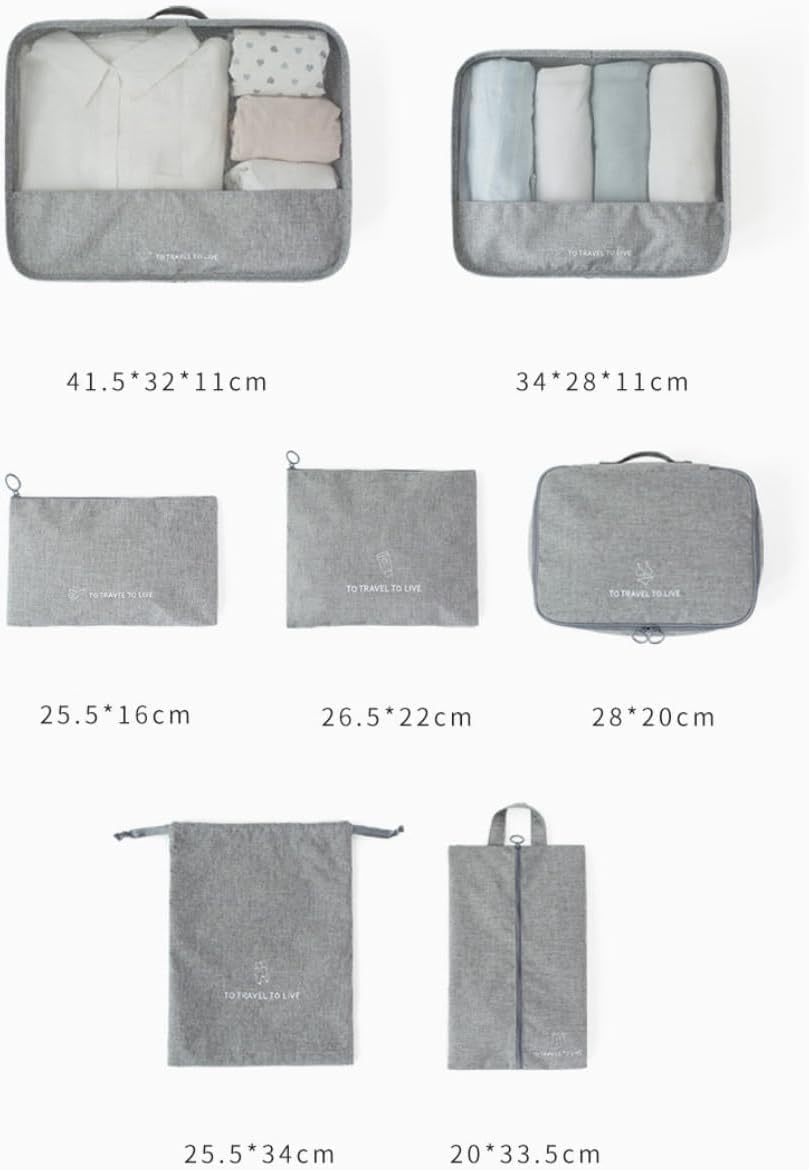 FIME Compression Packing Cubes for Carry on - 7-Piece Set with Shoe Bag, Travel Toiletry Bag & Laundry Bag -Travel Compression Bags, Luggage Organiser, Expandable Storage - Travel Essentials (Grey) - Coffee image number 6