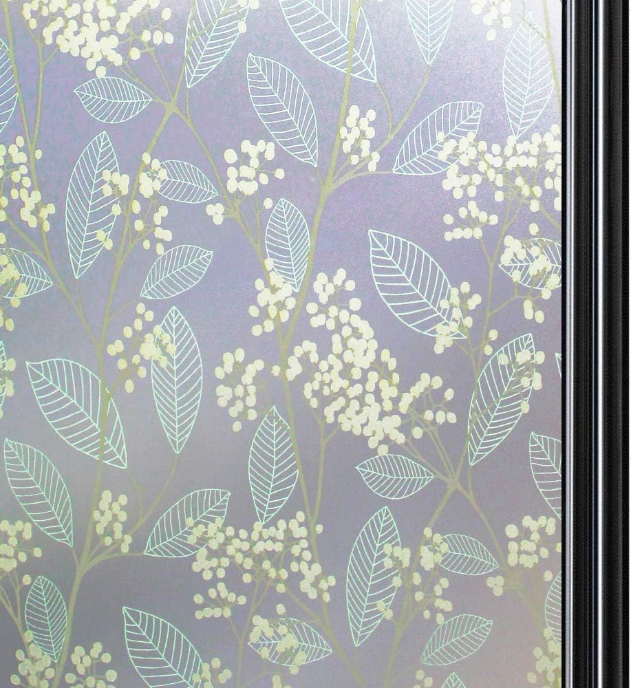 3D Leaf Pattern Privacy Window Film - Decorative Static Cling Glass Film with Anti-Uv Protection for Home, Kitchen, Bedroom - Non-Adhesive, Easy to Install - Size: 60 X 150 Cm image number 2