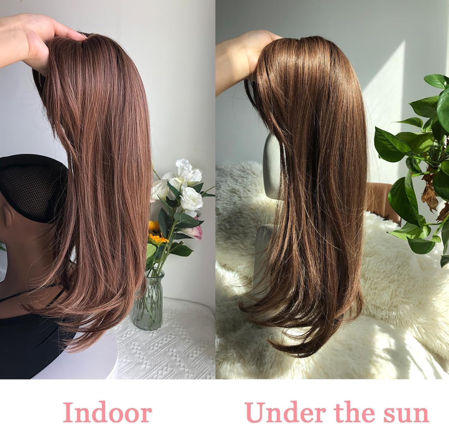 Long Wavy 18Inch Hair Topper Big Base Cover Thinning Clip in Hair Toppers for Women Fiber Wiglets with Fringe (Light Brown, 18 Inch) image number 2