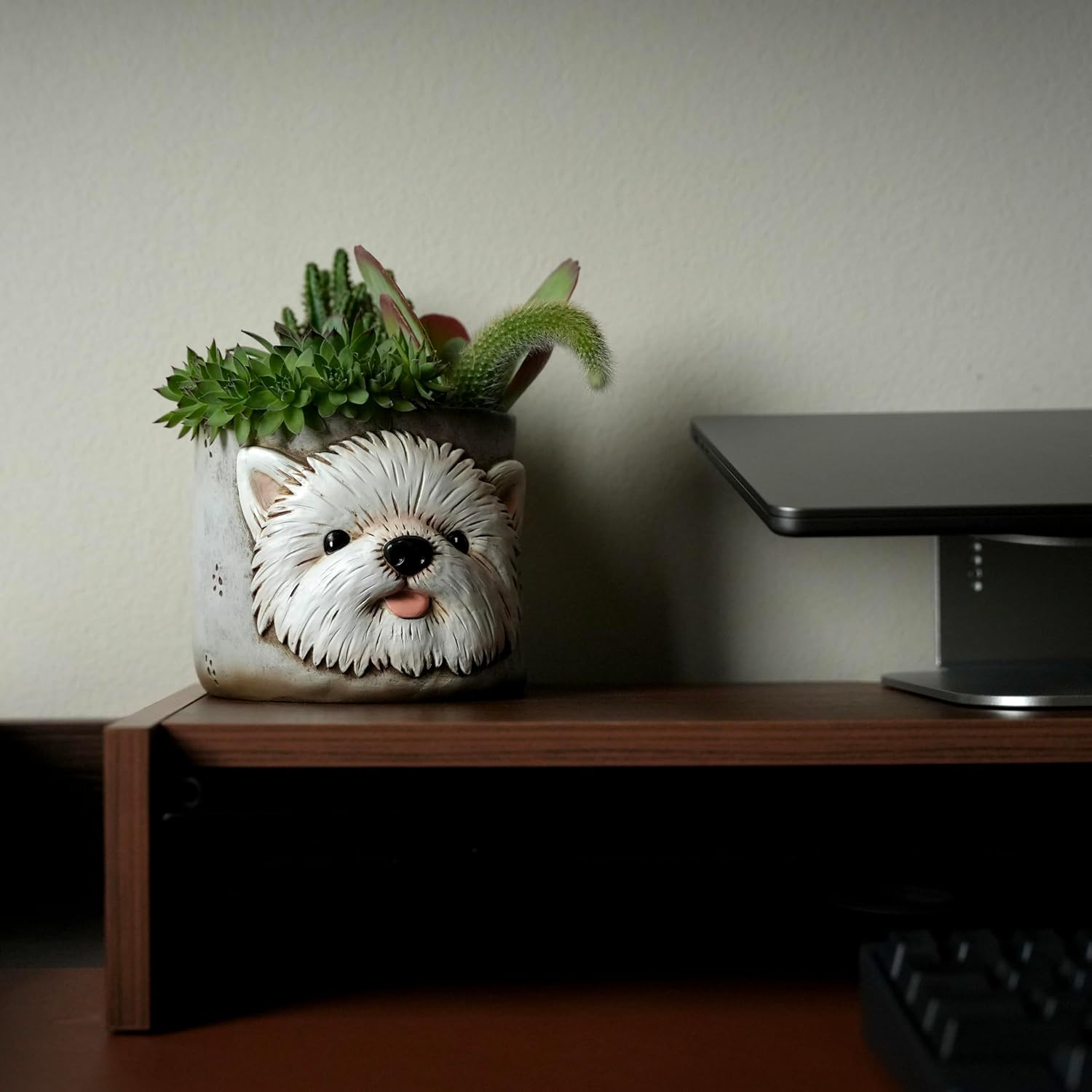 Puppy Westie Planter Pots for Indoor Plants, 6 Inch Resin Adorable Face Plant Pots Antique Design, Cute Flower Pots with Drainage, Home Decor for Dog Lovers image number 3