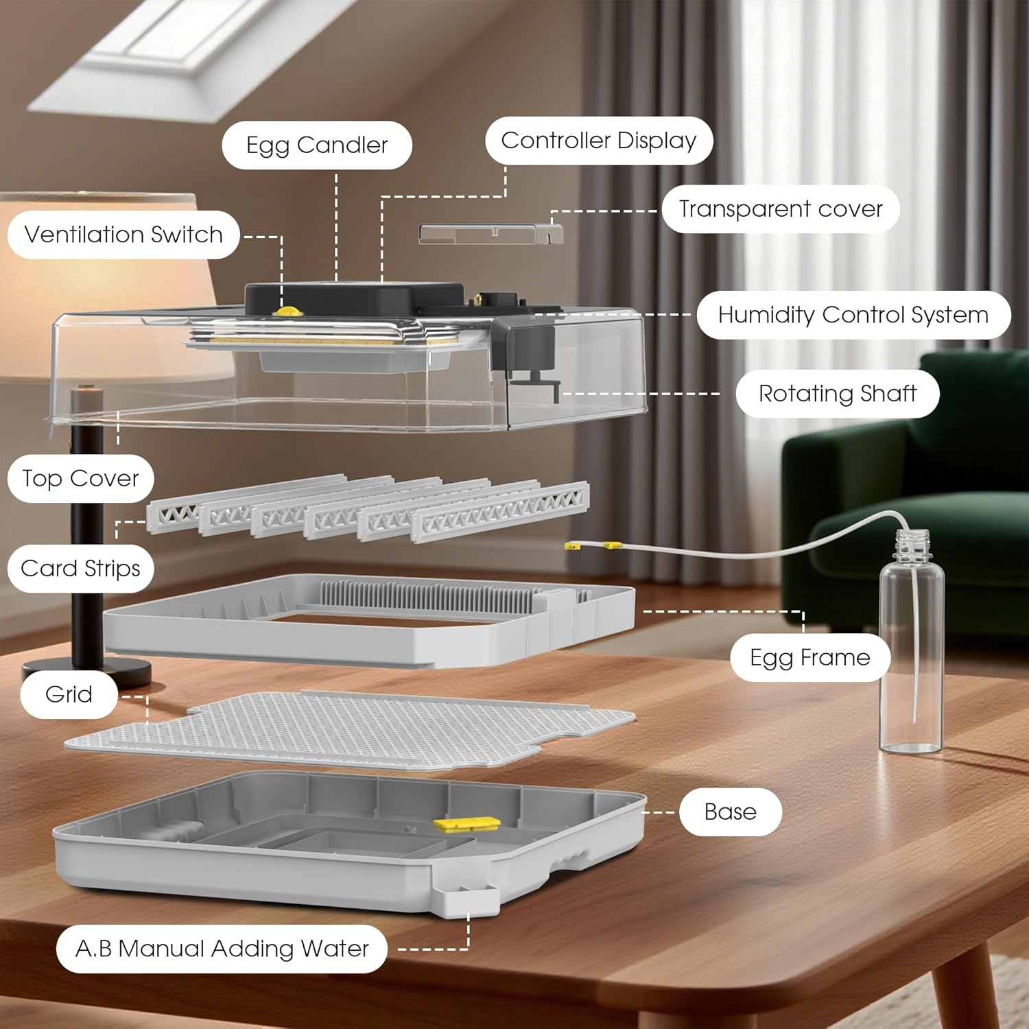 Advwin Incubator for Hatching Eggs, 48 Egg Incubator with Automatic Egg Turning and Humidity Temperature Control, Egg Candler, Chicken Incubator for Ducks/Quail/Goose, 360&deg; View with Clear Window image number 3