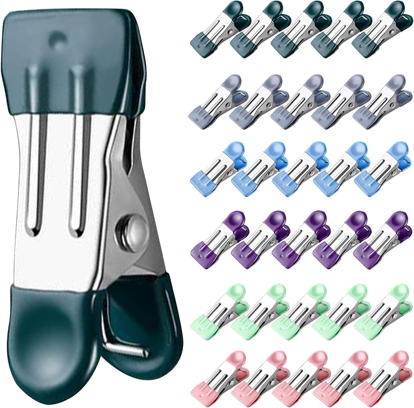 H HOME-MART 48 Pack Heavy Duty Clothes Pins - 2.17" Stainless Steel Metal Clips with Rubber Grips, Multi-Use Chip/Bag Clips for Laundry, Photo Drying, Food Storage, Clothesline & Kitchen (48 Count) image number 1