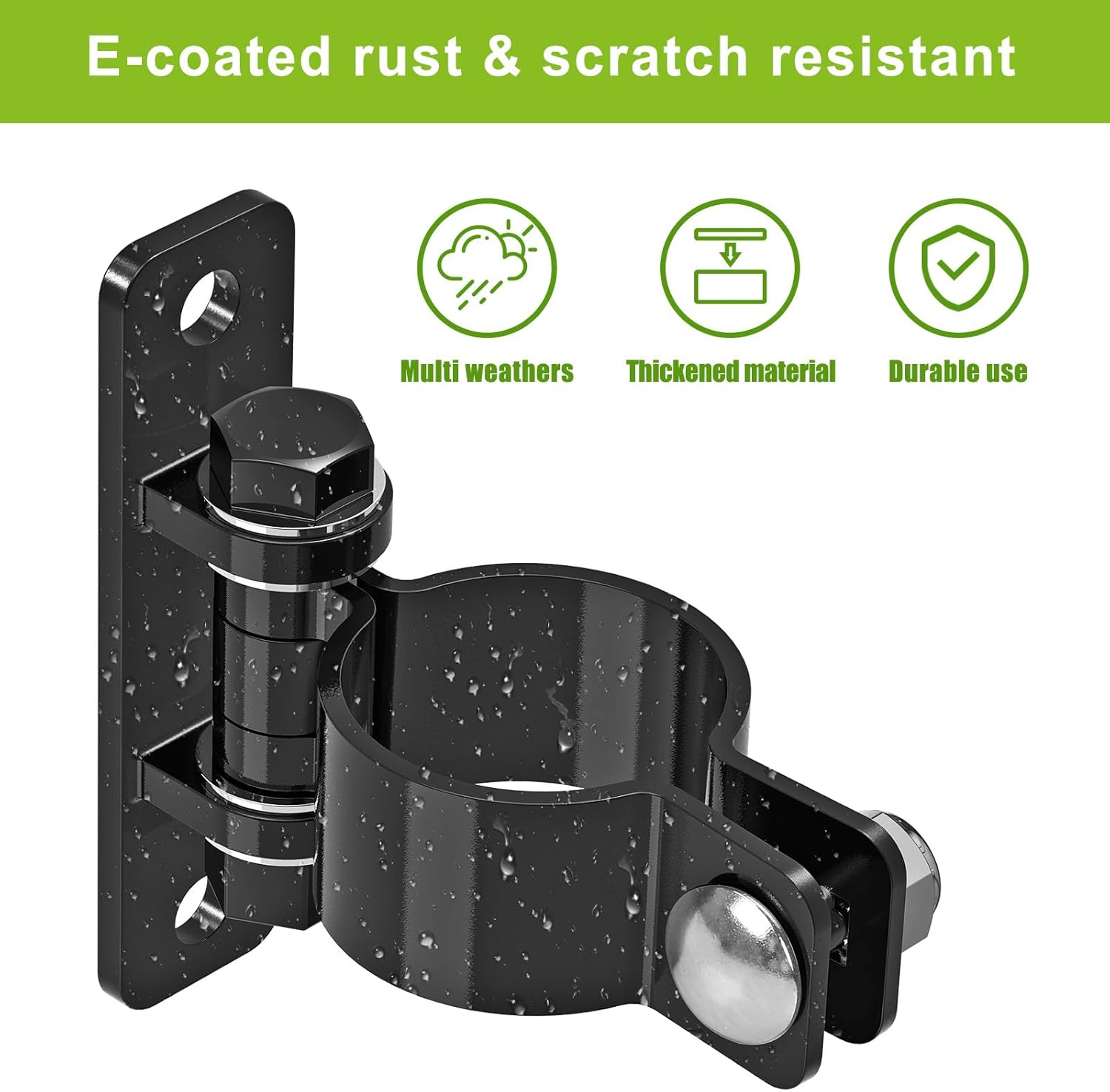 Gate Hinges Heavy Duty Carbon Steel Chain Link Fence Parts Electroplated Finish, Removable Bolts for Wall Mount, Fits 2-3/8'' Outer Diameter Pipes/Posts for Farm, Fence Gate (4Pack, Black) image number 2