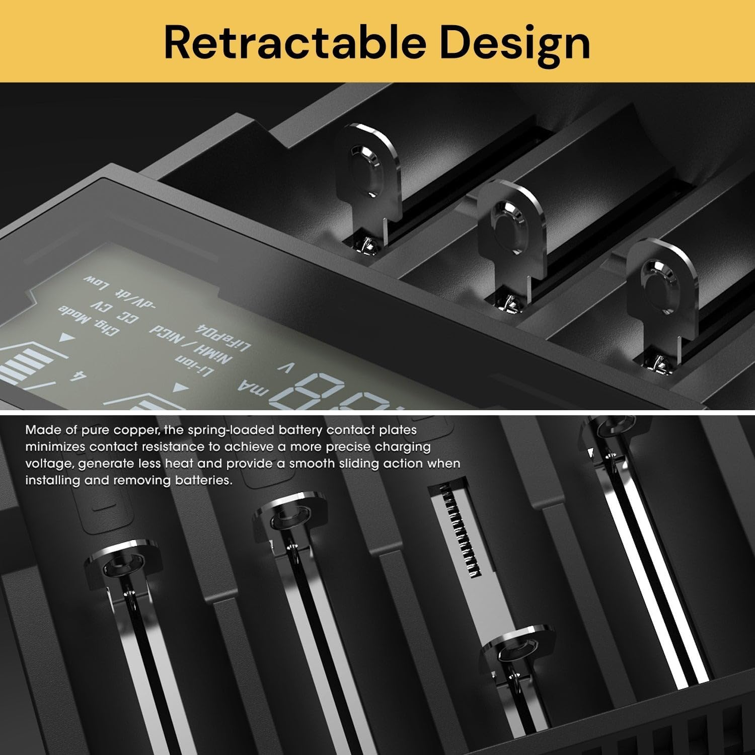 EZONEDEAL D4 Intelligent Digital LCD 4-Slot Universal Smart Battery Charger-Black image number 3