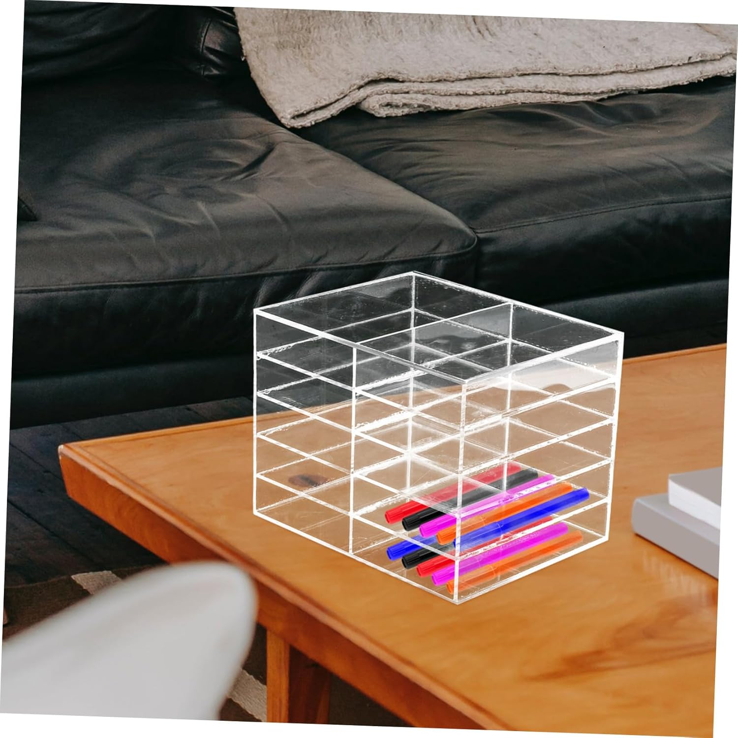 NUOBESTY Portable Marker Holder Stand Acrylic Desk Pen Organizer Multifunctional Table Storage for School Office