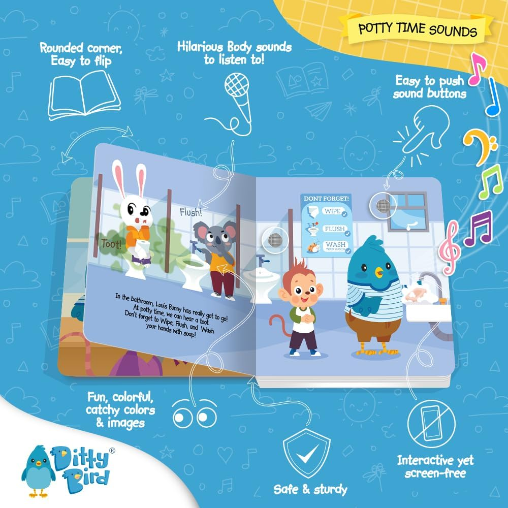 DITTY BIRD Potty Time Musical Book | Interactive Toddler Book for 1-3 Year Olds | Toilet Training Nursery Rhyme Toy with 12 Melodies image number 3