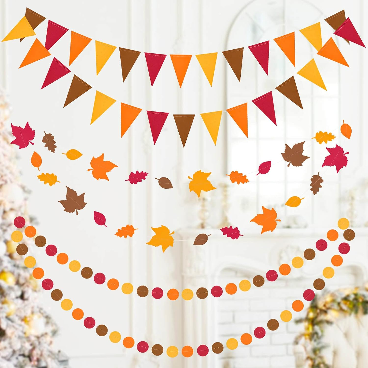 Autumn Leaf Pennant Banner for Thanksgiving Decorations, Thanks Giving Celebration Hanging D&eacute;cor Backdrop Garland, Fall Harvest Theme Birhday Baby Shower Wedding Party Supplies, SONGTIY image number 4