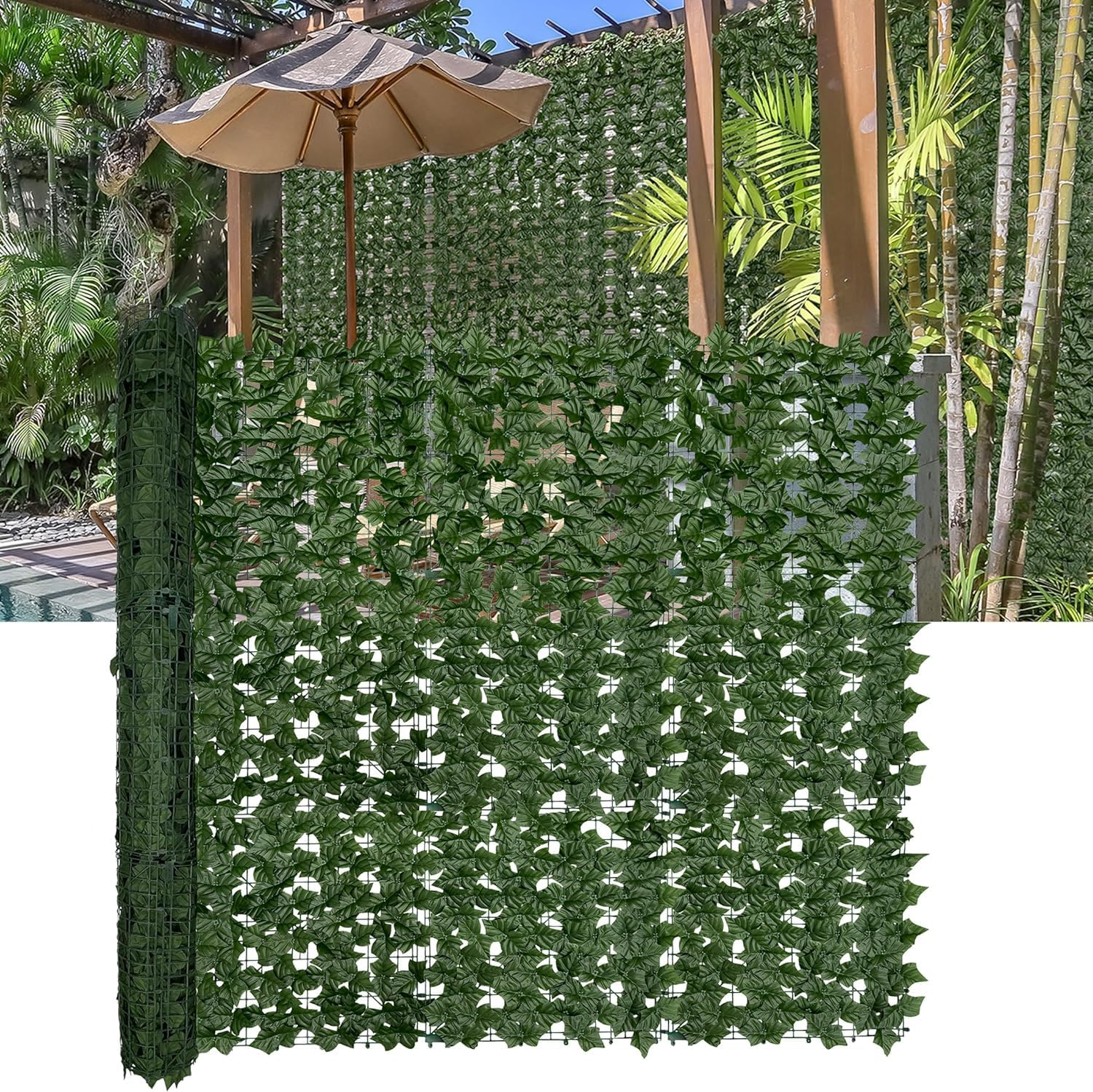 Artificial Ivy Privacy Screen for Fence, 1 * 3M Strengthened Joint Prevent Leaves Falling Off, Faux Hedge Panels Greenery Vines, Decorative Fence for Outdoor, Garden Green Vines A image number 4