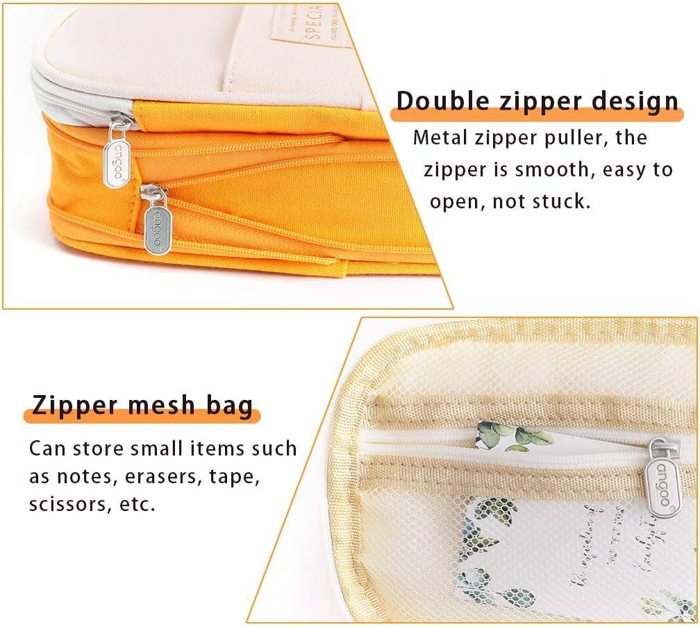 Isuperb Pencil Case Large Capacity Student Pencil Bag Canvas Pencil Pouch Girls Women Stationery Storage Bag Double Zipper Pencil Organizer for High School Office Students Teens Adults, Yellow image number 4