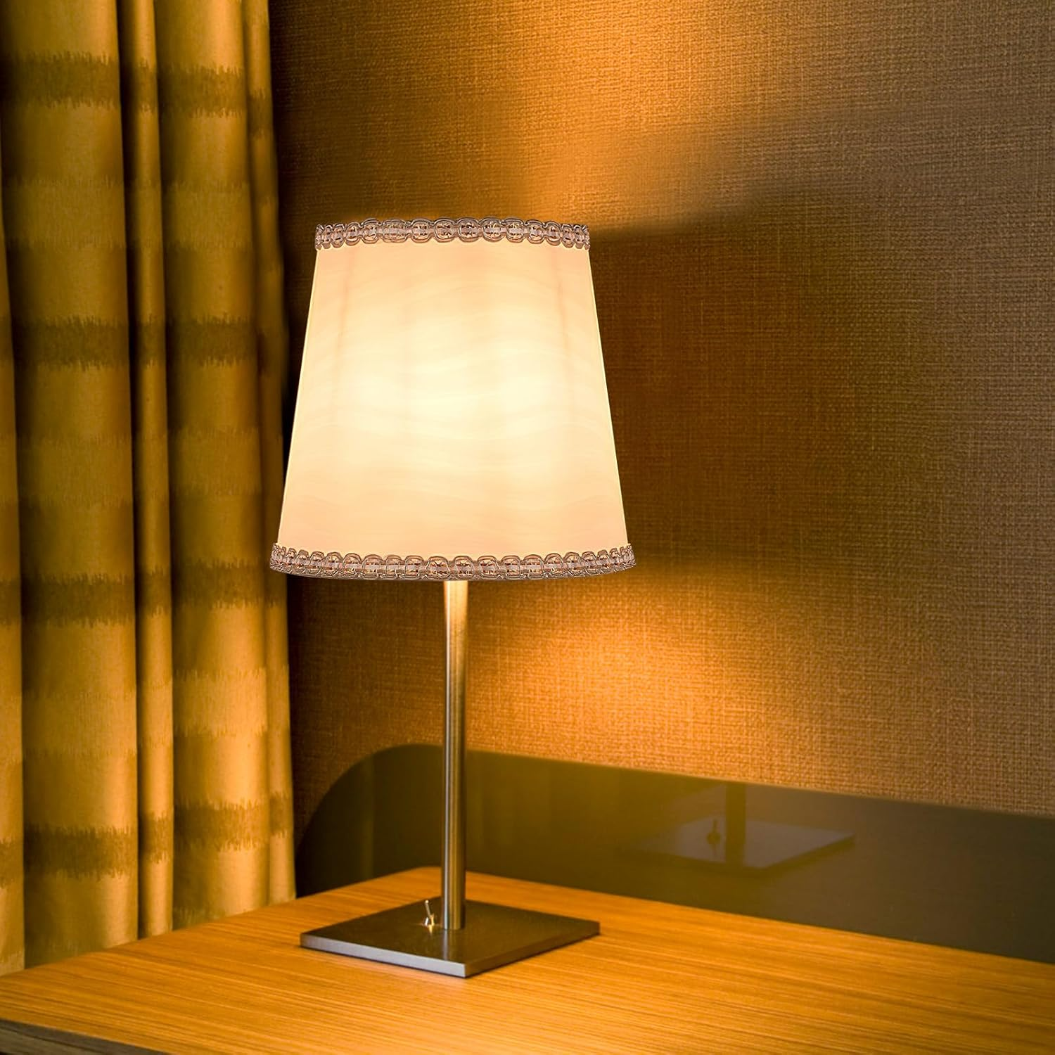 RUNROTOO Clip-On Composite Fabric Lamp Shade with Reflective Wave Pattern, Small Hanging Lampshade and Table Lamps, Protective Cover for Dining and Living Room Lighting image number 3