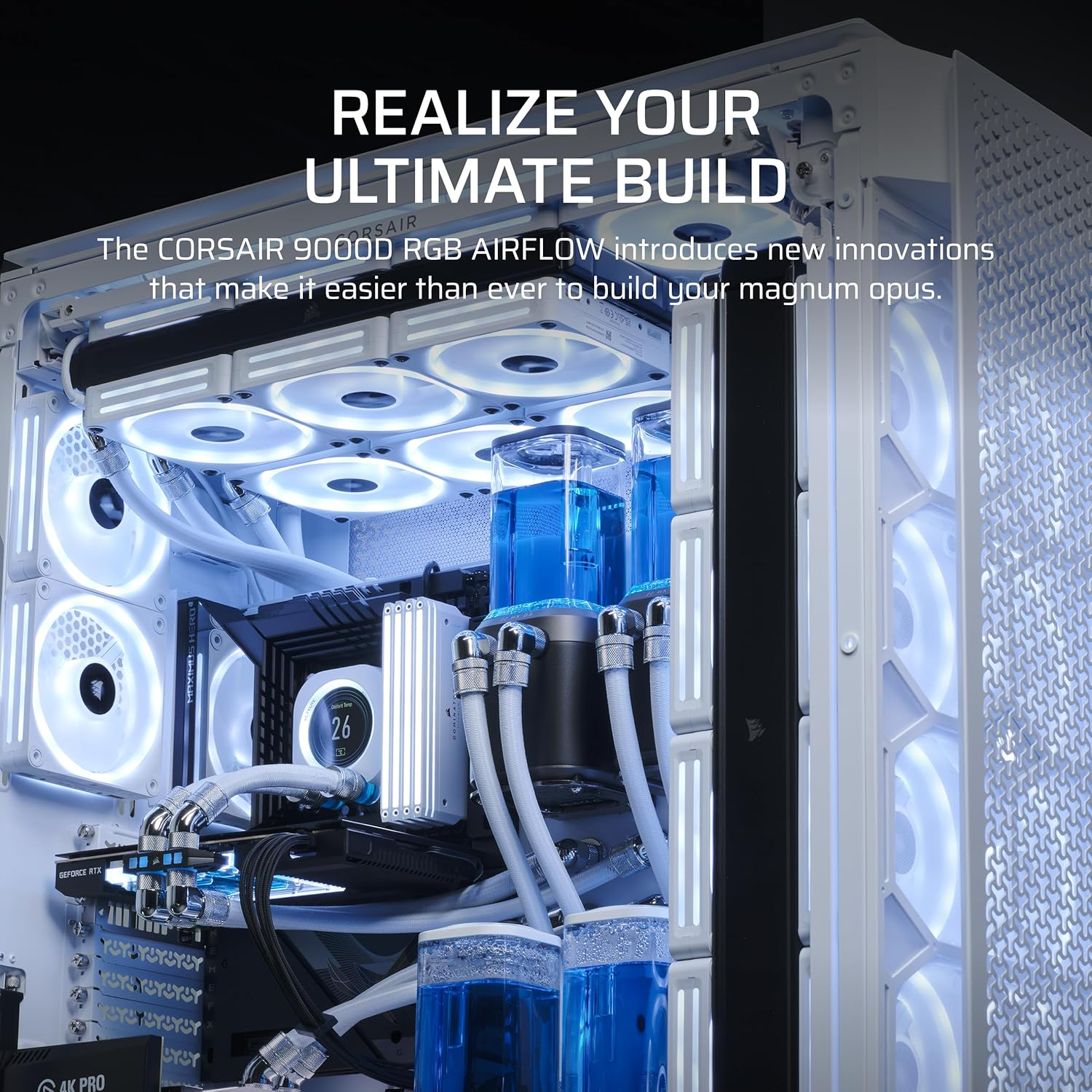 CORSAIR 9000D RGB Airflow Super Full-Tower PC Case &ndash; Fits up to 18X 120Mm, 7X 140Mm, or 4X 200Mm Fans &ndash; Infinirail&trade; Fan Mounting &ndash; Icue Link System Hub Included &ndash; No Fans Included &ndash; White