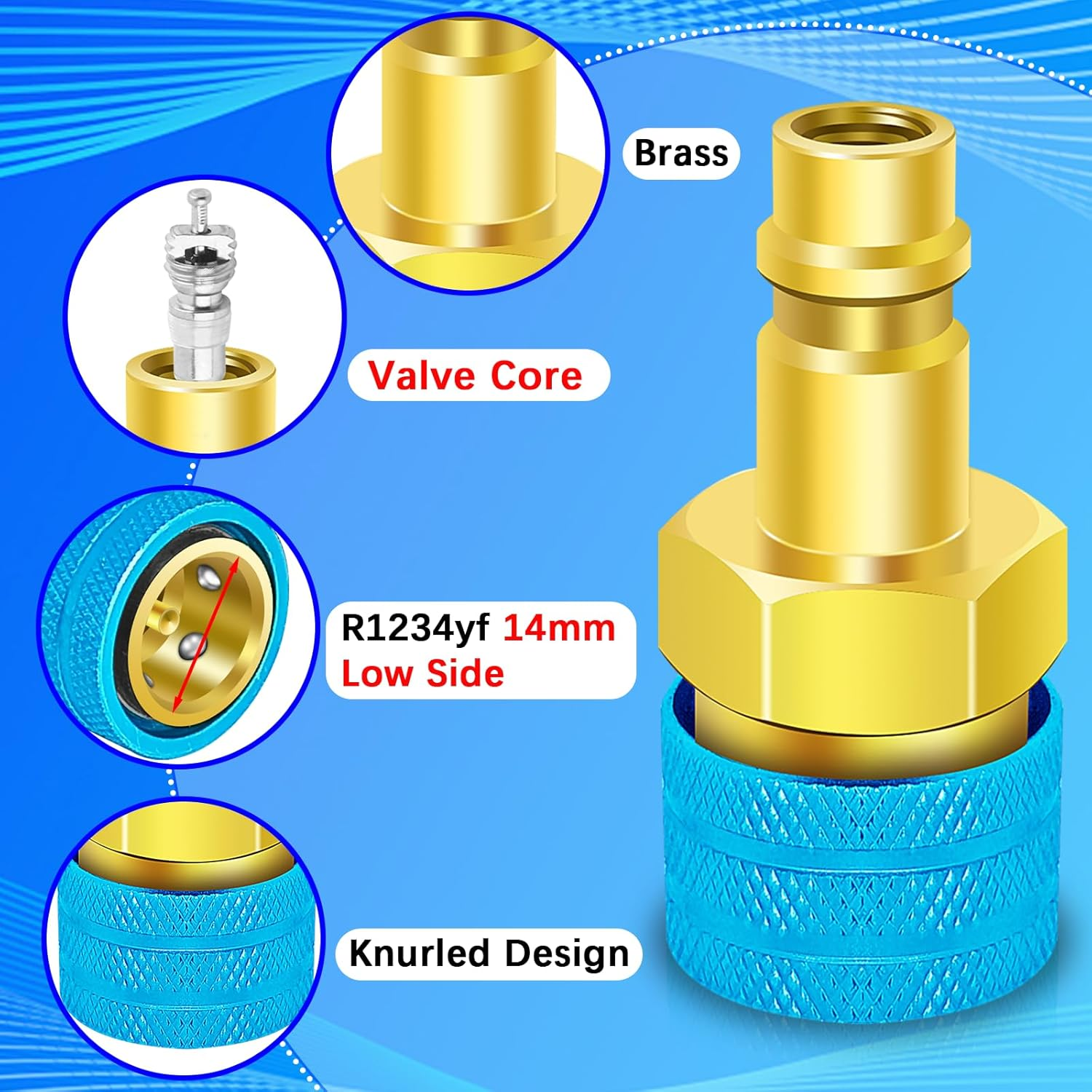 R1234Yf to R134A Adapter, 1234Yf to 134A Adapter Kit, R1234Yf to R134A Conversion Adapters, High/Low Pressure Side R134A Adapter Convert to R1234Yf, for Car Air-Conditioning R1234Yf System Charging