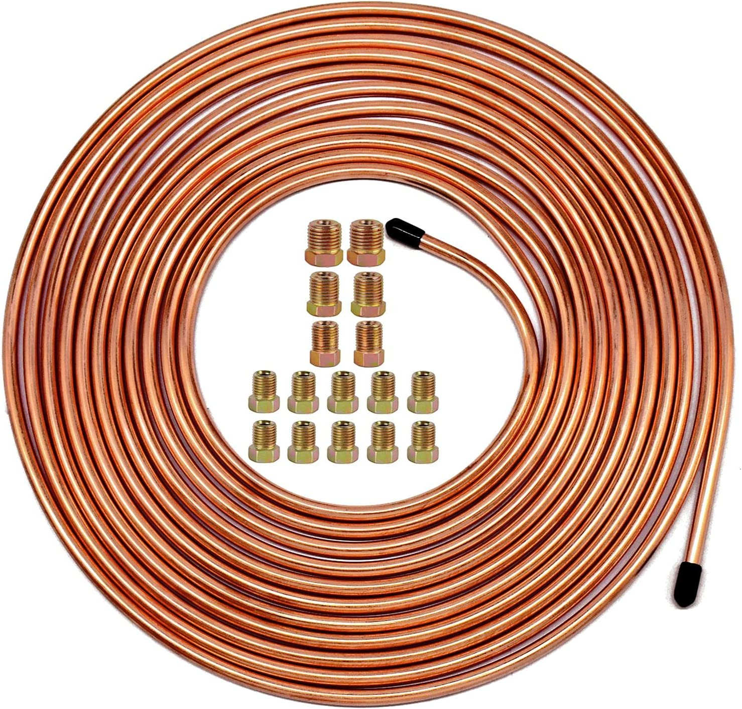 25 Ft. of 3/16 Brake Line Tubing Kit - Muhize Flexible Copper Tube Roll 25 Ft 3/16" (Includes 16 Fittings)