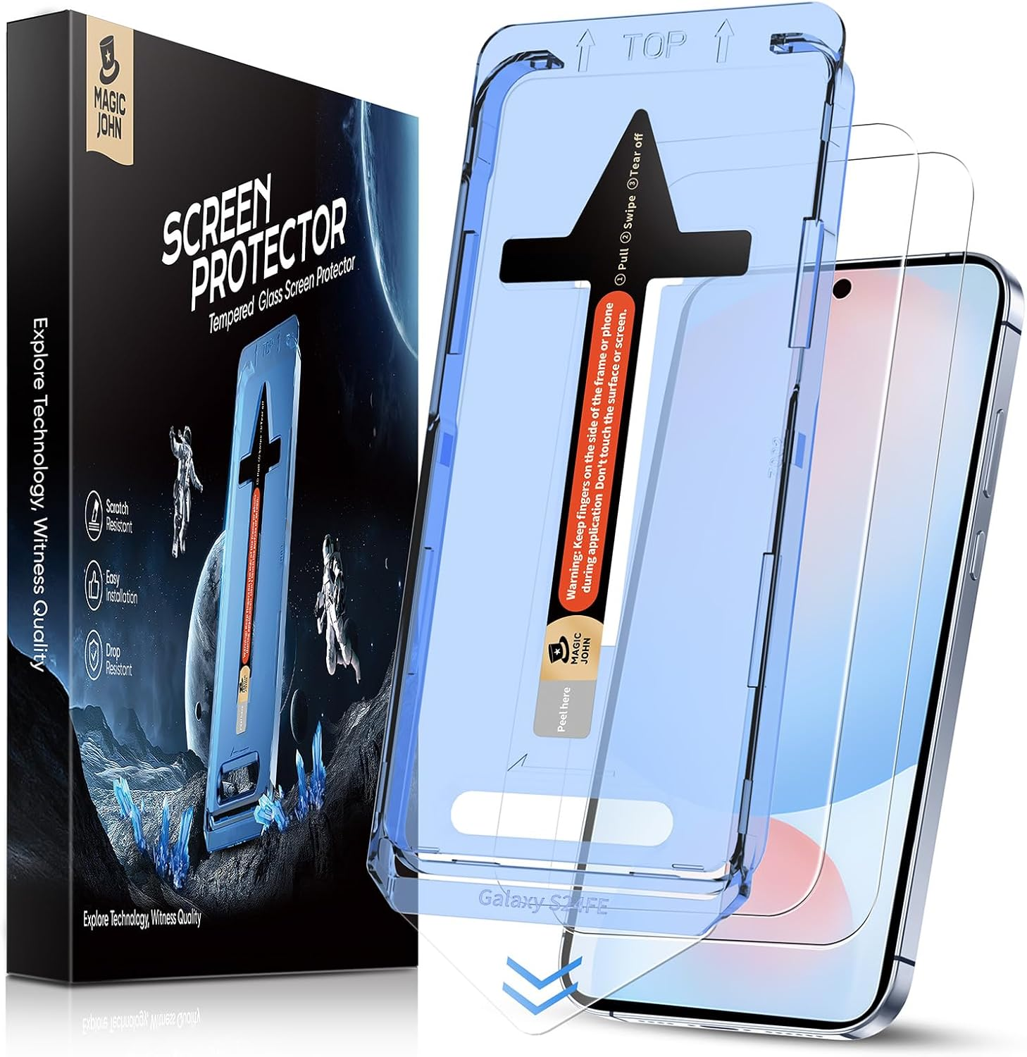 MAGIC JOHN 2 Pack for Samsung Galaxy S24 FE Tempered Glass Screen Protector, Auto Dust-Elimination Installation, Bubble Free, HD Clear, Easy Installation image number 4