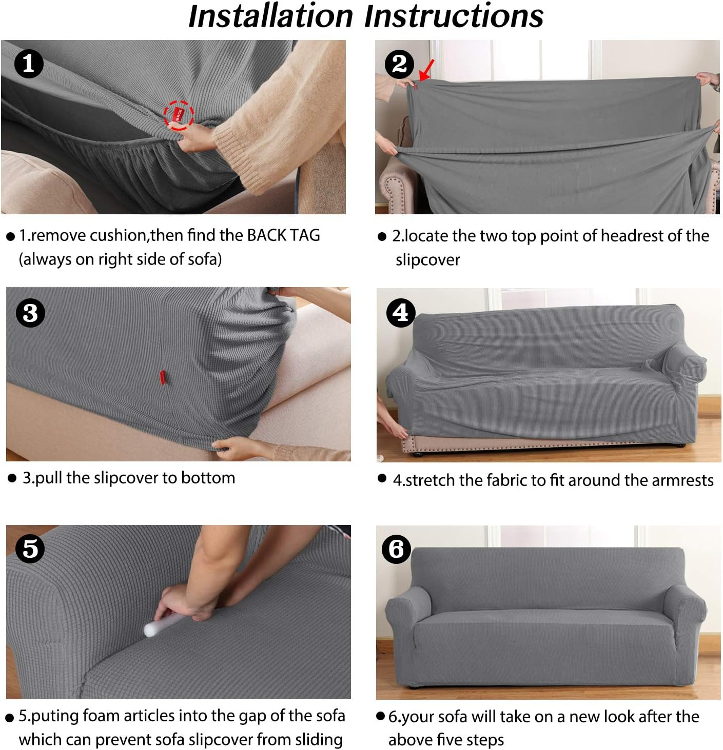 High Stretch Sofa Cover 1 Piece Couch Cover, Lounge Cover for 3 Cushion Couch, Sofa Slipcover for Living Room, Sofa Cover Stretch, Jacquard Sofa Slipcover 3 Cushion (Sofa: Grey) image number 3