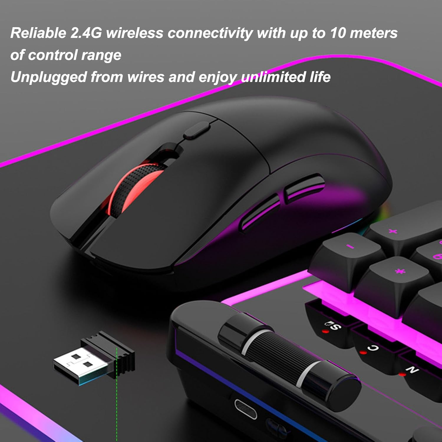 Cordless Keyboard and Mouse Combo, RGB Backlit, Full Size, 2.4Ghz Quiet Keyboard Mouse Ergonomic Keyboard Mouse, 3 Level Adjustable DPI for PC, Laptop image number 6