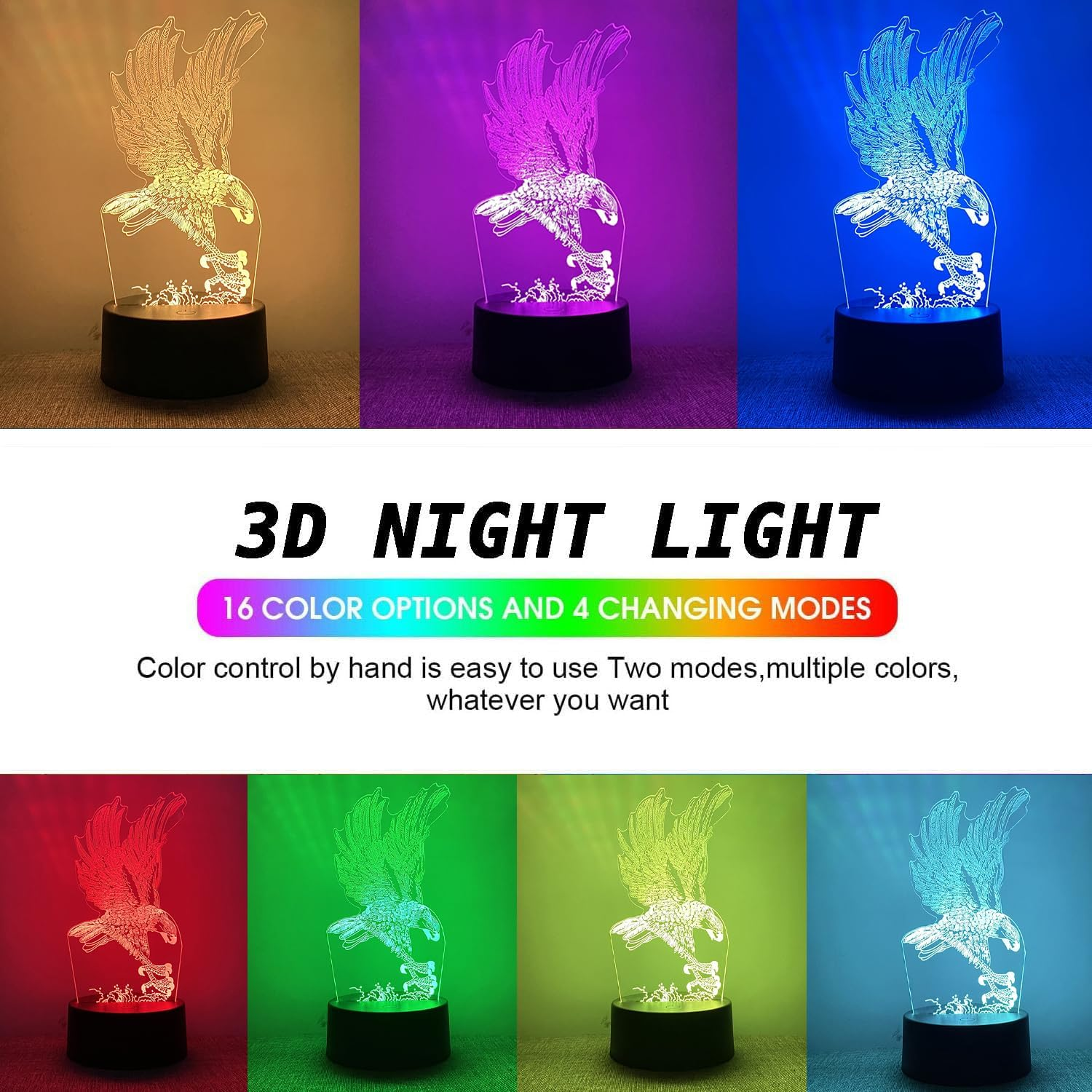 Eagle Lamp, 3D Night Light Children with Colour Changing, Intelligent Touch Eagle LED Animal Lamp with 7 Colours, a Gift for Girls and Boys image number 2