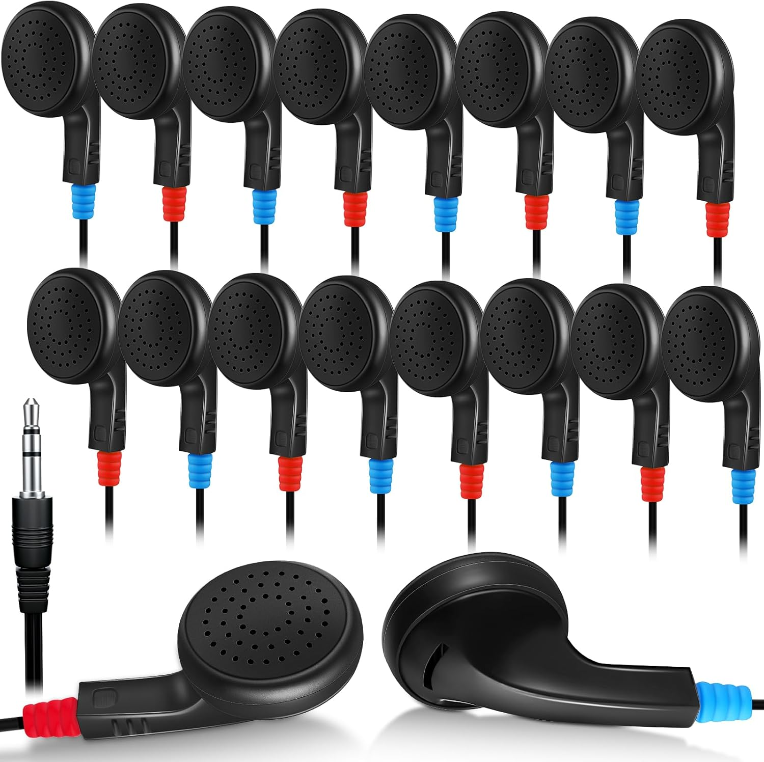 Kanayu 100 Pack Earbuds Bulk Earphones for School Classroom, Student Wired Earbuds Headphones without Mic, Earphones Bulk for Adults School Library Laptop, Individually Bagged(White)