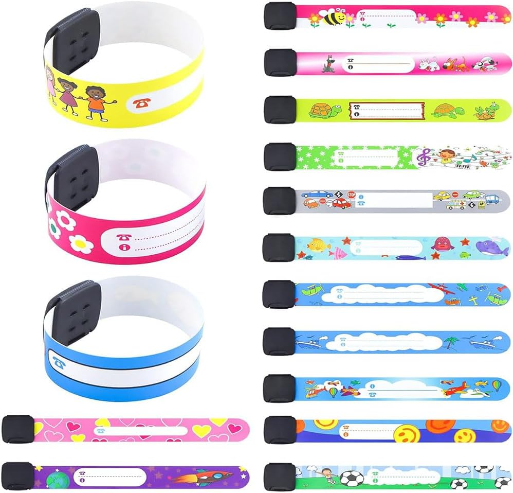 16 Pack Safety ID Wristbands, Reusable, Waterproof, anti Wandering Wristbands for Children with Contact Info Adjustable Travel ID Bracelets for School, Camp, and Outdoor Activities image number 5