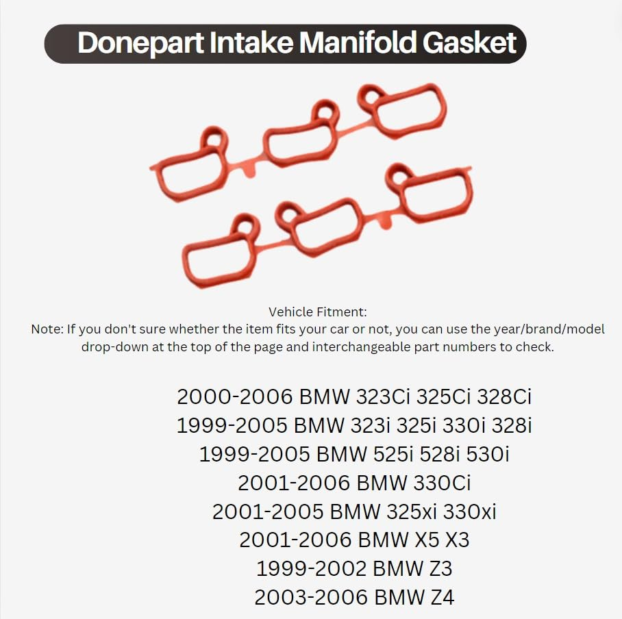 Donepart Intake Manifold Gasket for X5 X3 325I 325Xi 325Ci 330Ci 530I Z4 330I 330Xi 525I Z3 323Ci 323I 328Ci 328I 528I E46 M54 E83 E53 E85 E60 E39 E36 11611436631 image number 6