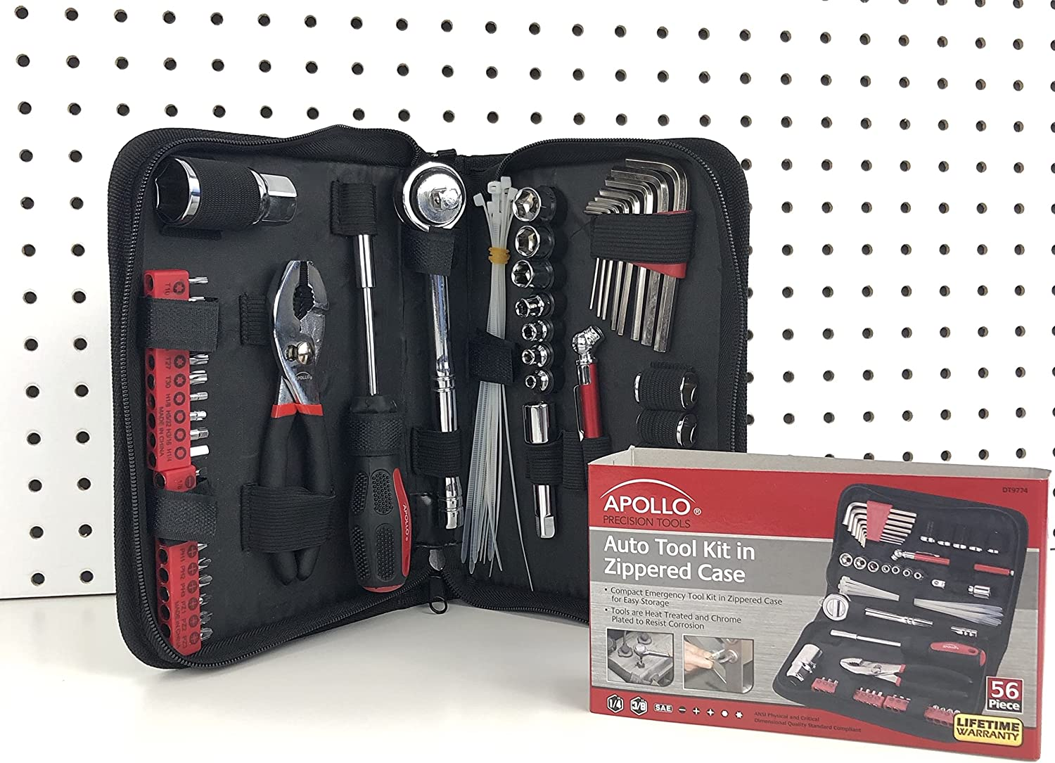 Apollo Tools DT9774 56 Piece SAE Auto Tool Kit in Compact Zippered Case with Most Useful Mechanics Tools image number 5
