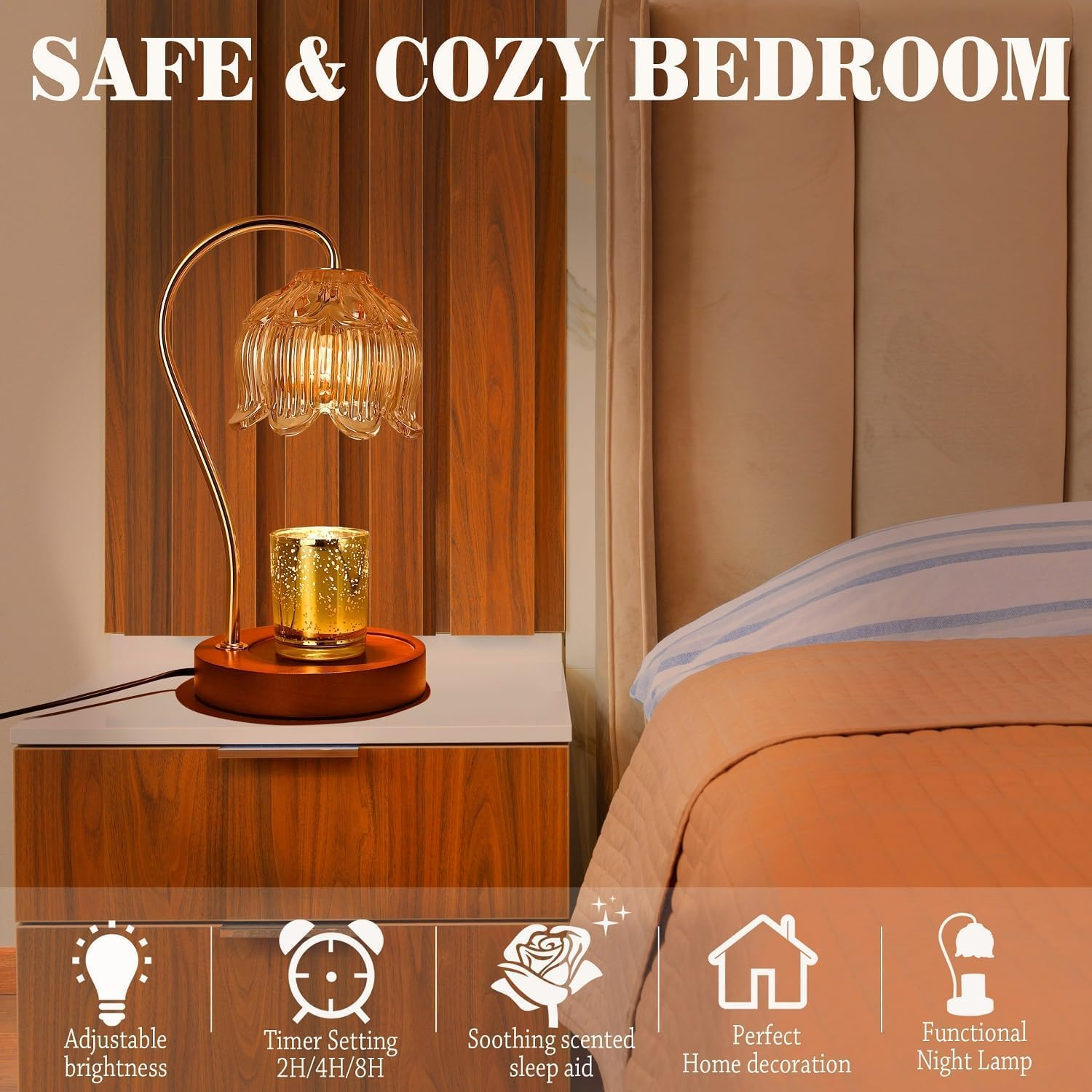 Candle Warmer Lamp with Timer, Candle Warmer Light Compatible with Various Candles for Home Decor,Brightness Adjustable for Jar Scented Wax Melts with 2 Bulbs image number 6