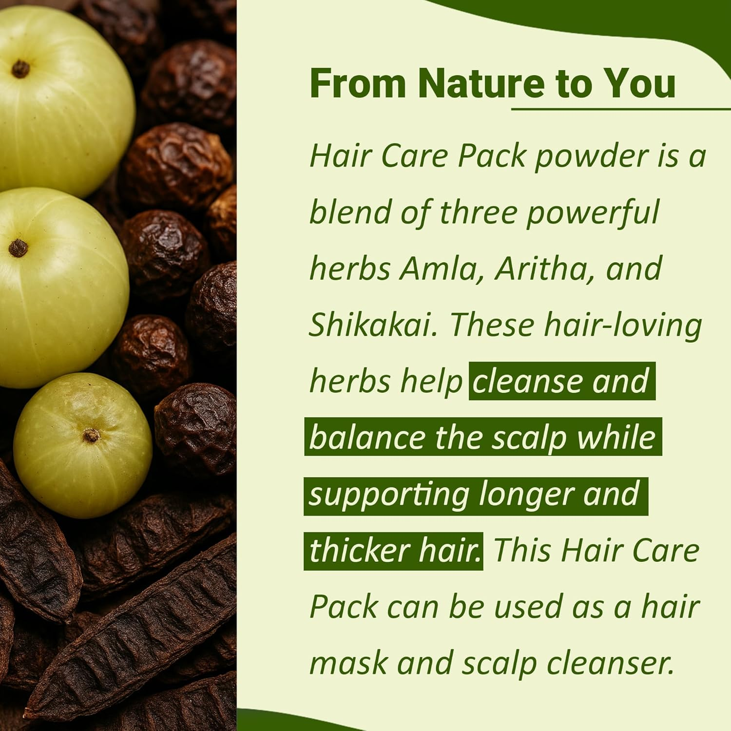 Mi Nature Hair Care Pack with Hair Brush |Triple Action Amla Aritha Shikakai Formula | 100G Pure Herbal Blend for Strong Shiny Hair |Natural Cleansing Powder |Chemical Free Wash for Damaged & Dry Hair image number 2