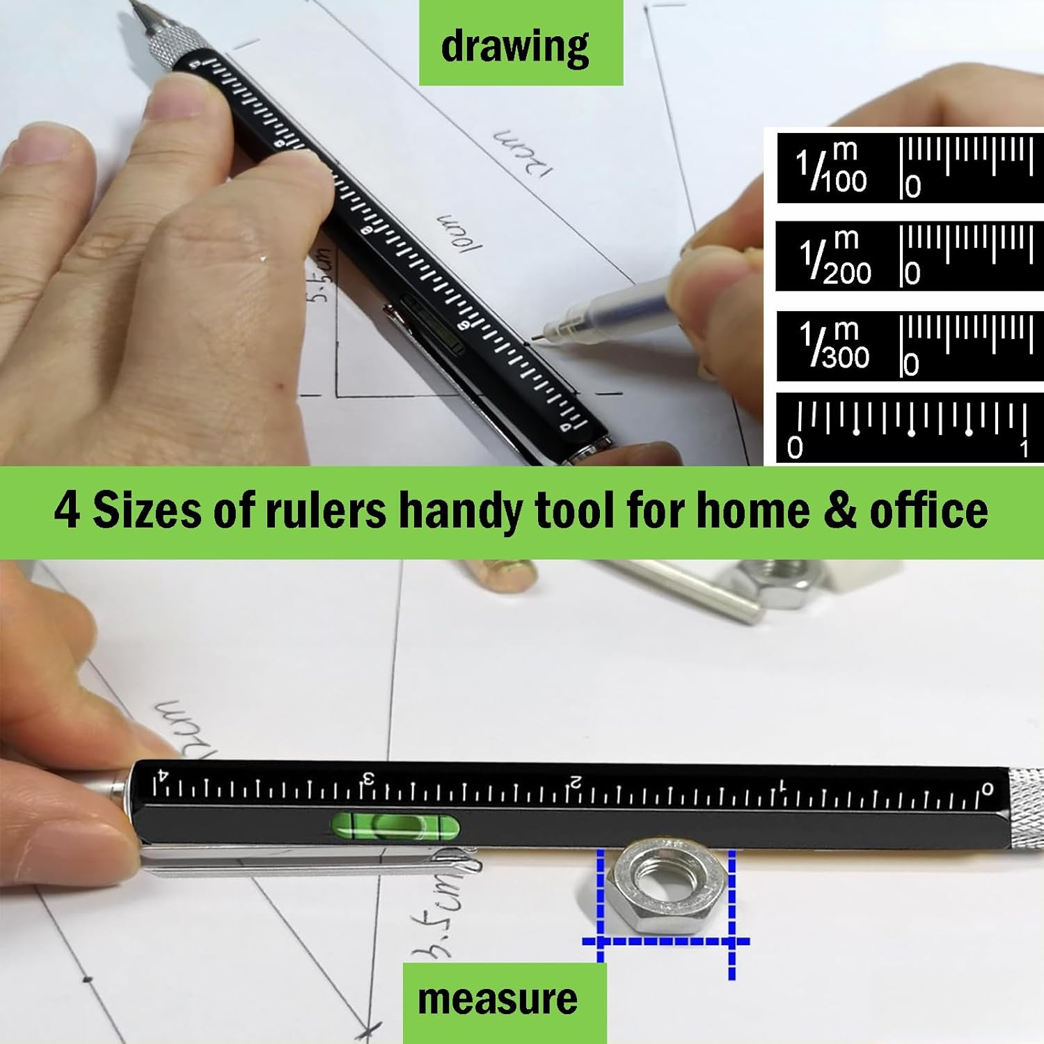 Zvorgath Multitool Pen Set - 6 in 1 Touchscreen Stylus, Ruler, Level, Screwdriver Set, Ballpoint Pen, Elegant Gifts for Men, Dad, Husband, Grandpa, Teacher (Black) image number 3