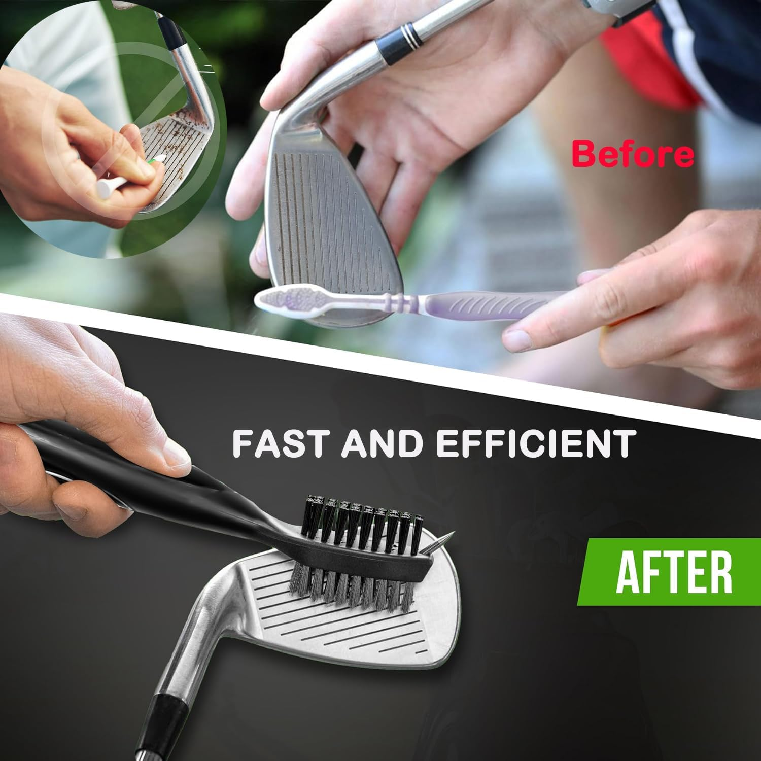 Yiyuanhe Golf Club Brush with Groove Cleaner, Nylon & Steel Golf Club Brush with Cleaning Spikes, Retractable Cord and Carabiner，Anti-Skid Handle Grip Golf Club Cleaning Tool image number 4