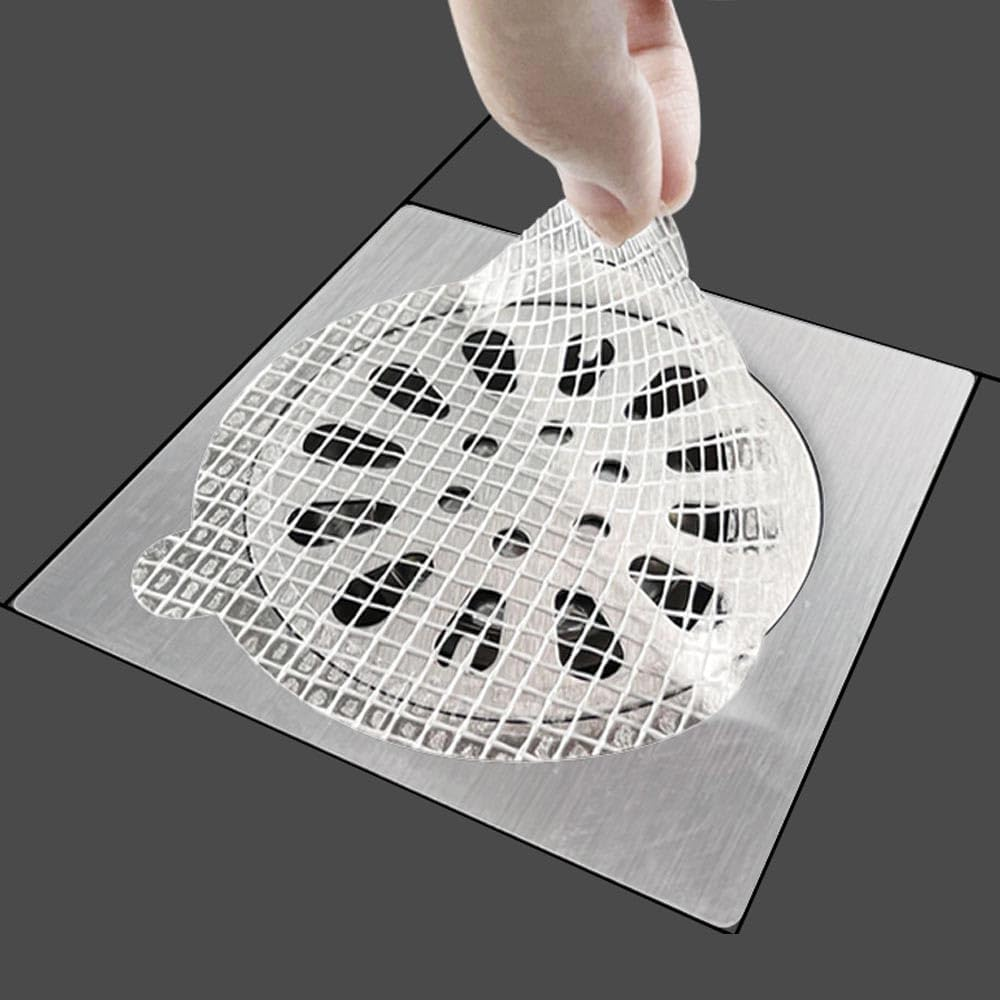Disposable Drain Hair Catcher 50 Pack, Shower Drain Cover Hair Catcher Mesh Sticker, White, Plastic, Matte, Modern, Glass Fiber Construction image number 3
