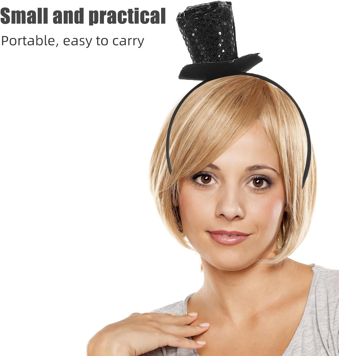 UKCOCO Sequin Headband with Bow Mini Cylinder Style Black Glitter Hair Band for Women Ideal for Tea Party, Halloween, Cosplay, 20S Party and Photo Accessory image number 1