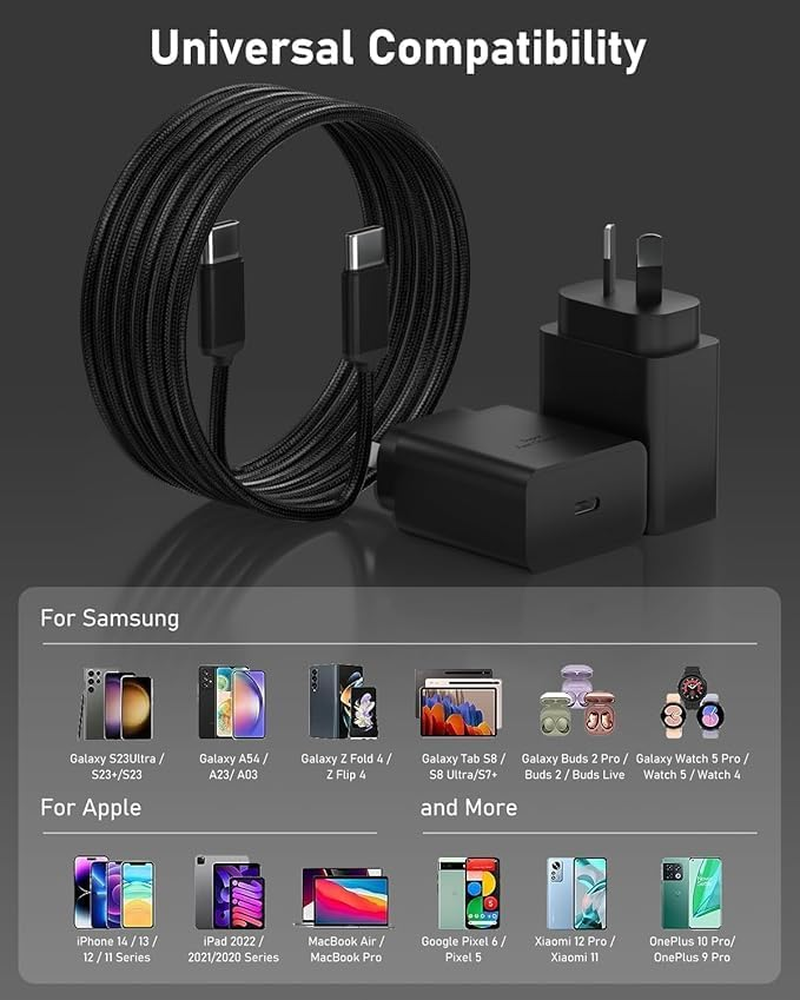 Aerostralia 45W Super Fast Charger - 2Pack USB C Fast Charger Compatible with Samsung S25/S24/S23 with 2M/6.6FT USBC 100W Cable, 30W/25W PPS USB C Wall Charger with Cord Compatible with Mac Book Air image number 5