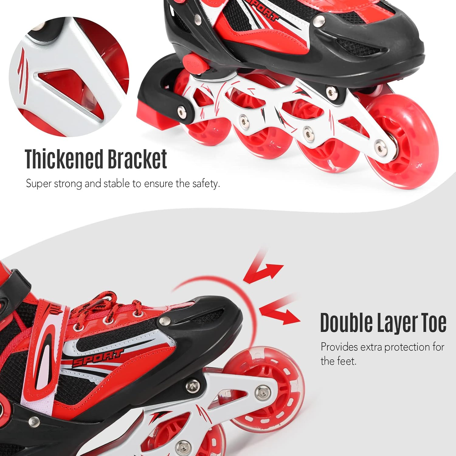 LAPOOH Adjustable Illuminating Inline Skates with Light up Wheels for Kids and Adults for Girls and Boys Men and Women