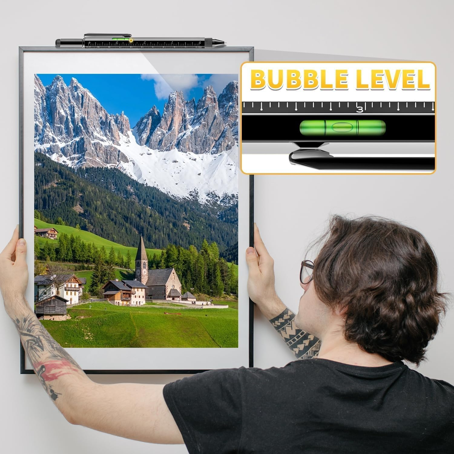 2Pcs 6-In-1 Multifunctional Tech Pen Gadgets Tool, Men'S Cool Small Tool, Touch Screen Stylus, Ruler, Level, Screwdriver Set, Ballpoint Pen for Men Husband Engineer Teacher Friend (BK) image number 4