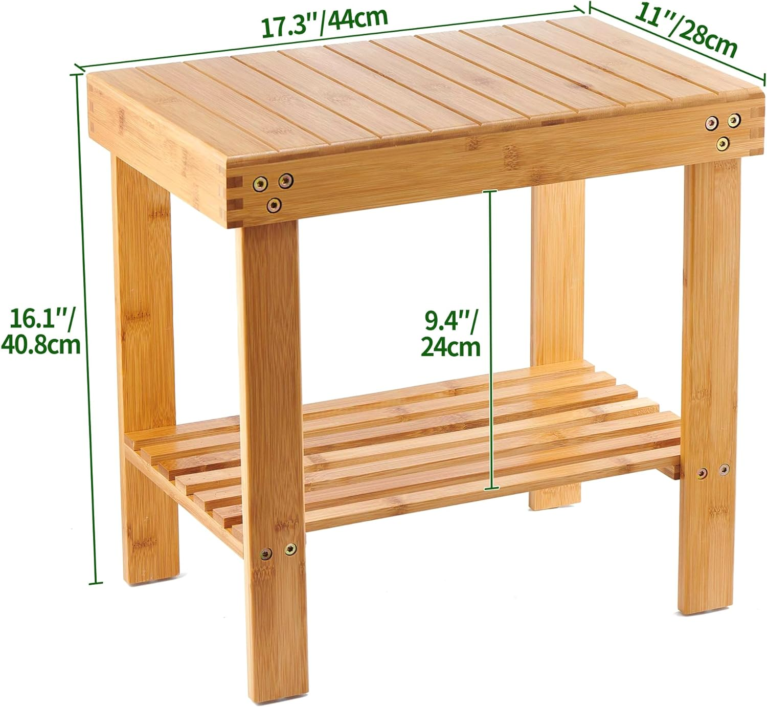 Vaefae Bamboo Spa Bench Wood Seat Stool Foot Rest Shaving Stool with Non-Slip Feets Storage Shelf for Shampoo Towel,Works in Bathroom/Living Room/Bedroom/Garden Leisure image number 3