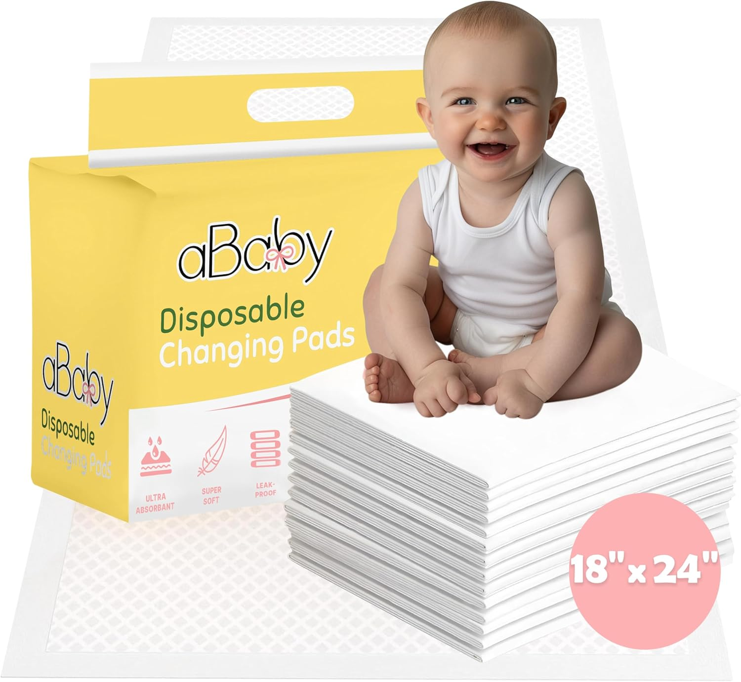 Disposable Changing Pads for Baby (50 Pack) Super Soft and Ultra Absorbent Baby Changing Pad - Leak Proof Diaper Changing Pads for Stress-Free Baby Diaper Changes - White