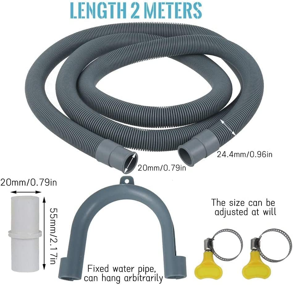 Dishwasher Washing Machine Replacement Hoses, 6.5Ft Washer Drain Hose Extension Kits Flexible Corrugated Drain Hose for Washing Machine with 1 Adapter1 U-Bend Holder 2 Hose Clamps image number 4