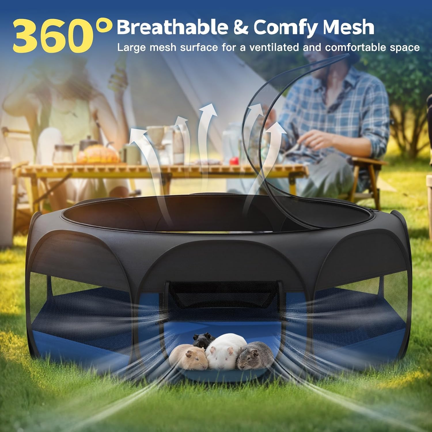Vavopaw Pet Playpen for Small Animals, Breathable Cat Tent with Removable Zip & Waterproof Base, Portable Cat Playpen for Puppies, Rabbits, for Indoor/Outdoor, Black + Blue image number 4