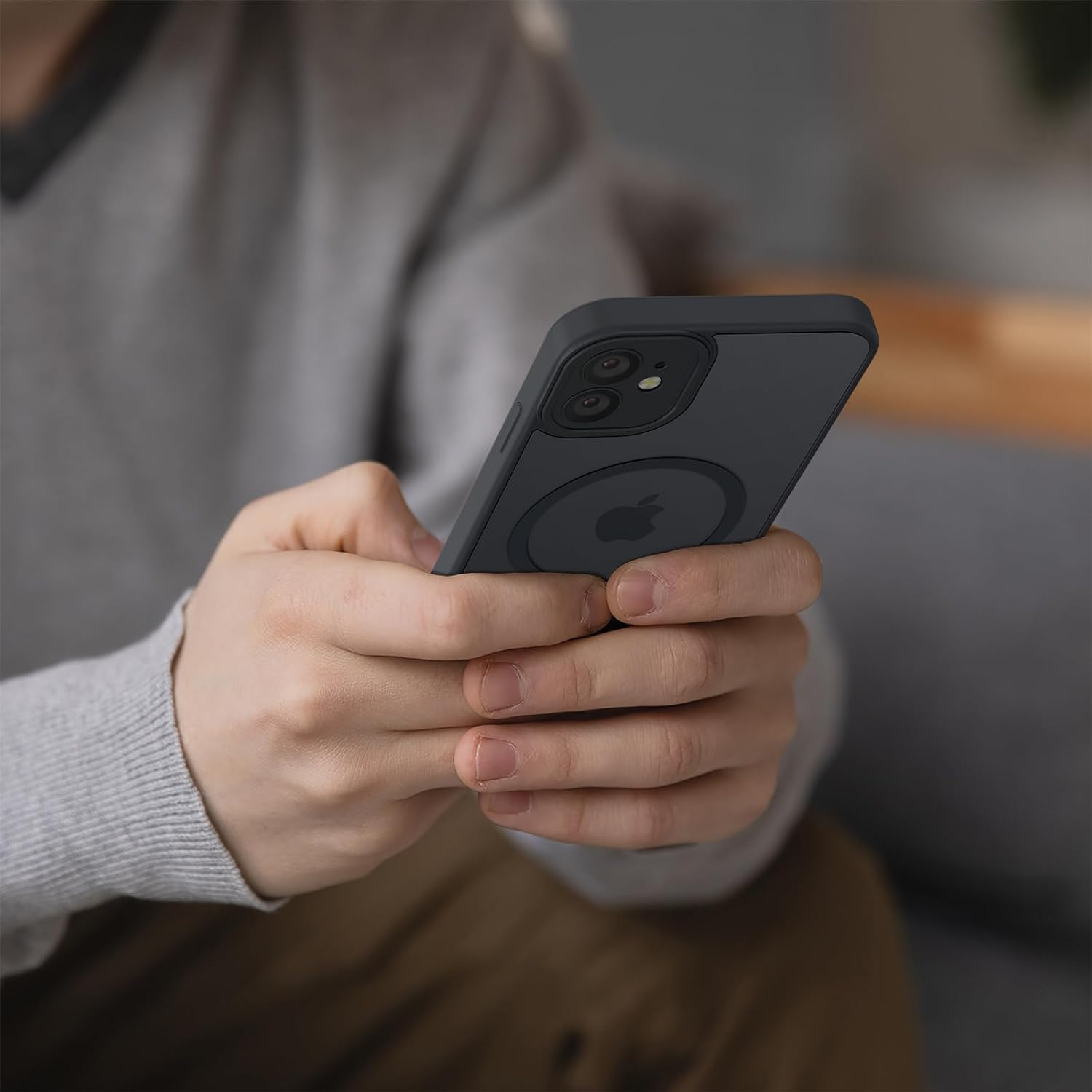 Magnetic Case for Iphone 12 Case, [Compatible with Magsafe] Drop Protection Skin-Friendly Shockproof Protective Translucent Matte Case Cover for Iphone 12 - Black image number 4