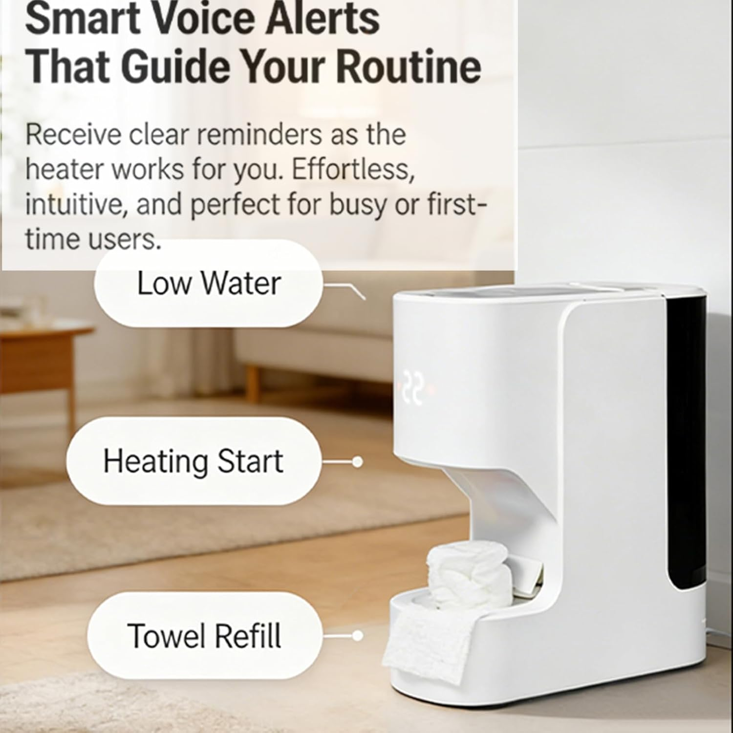 Hot Face Towel Heater Machine, Auto Dispensing Compressed Towels Wamer, Steam-Softened for Better Skin, 55&deg;C Constant Temperature, 5-Second Warmth, Voice Alerts, for Facials, Spa & Daily (White) image number 1