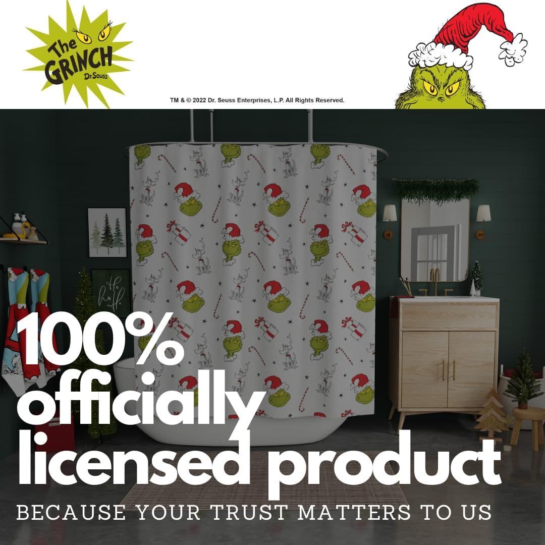 Franco Grinch Holiday Christmas Bath Microfiber Shower Curtain, 72X72, (Officially Licensed Product) image number 4
