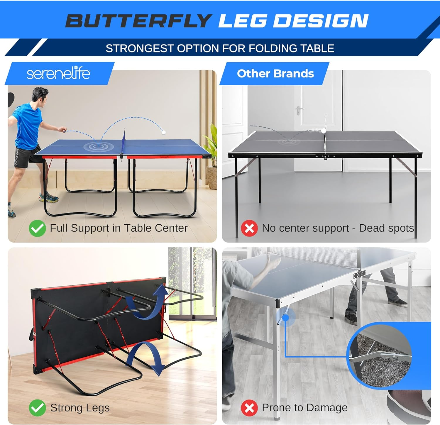 Serenelife Midsize Portable Ping Pong Table Set with Net, Clipper, Post - 6&rsquo; X 3&rsquo; Foldable Space-Saving Design, Blue image number 5