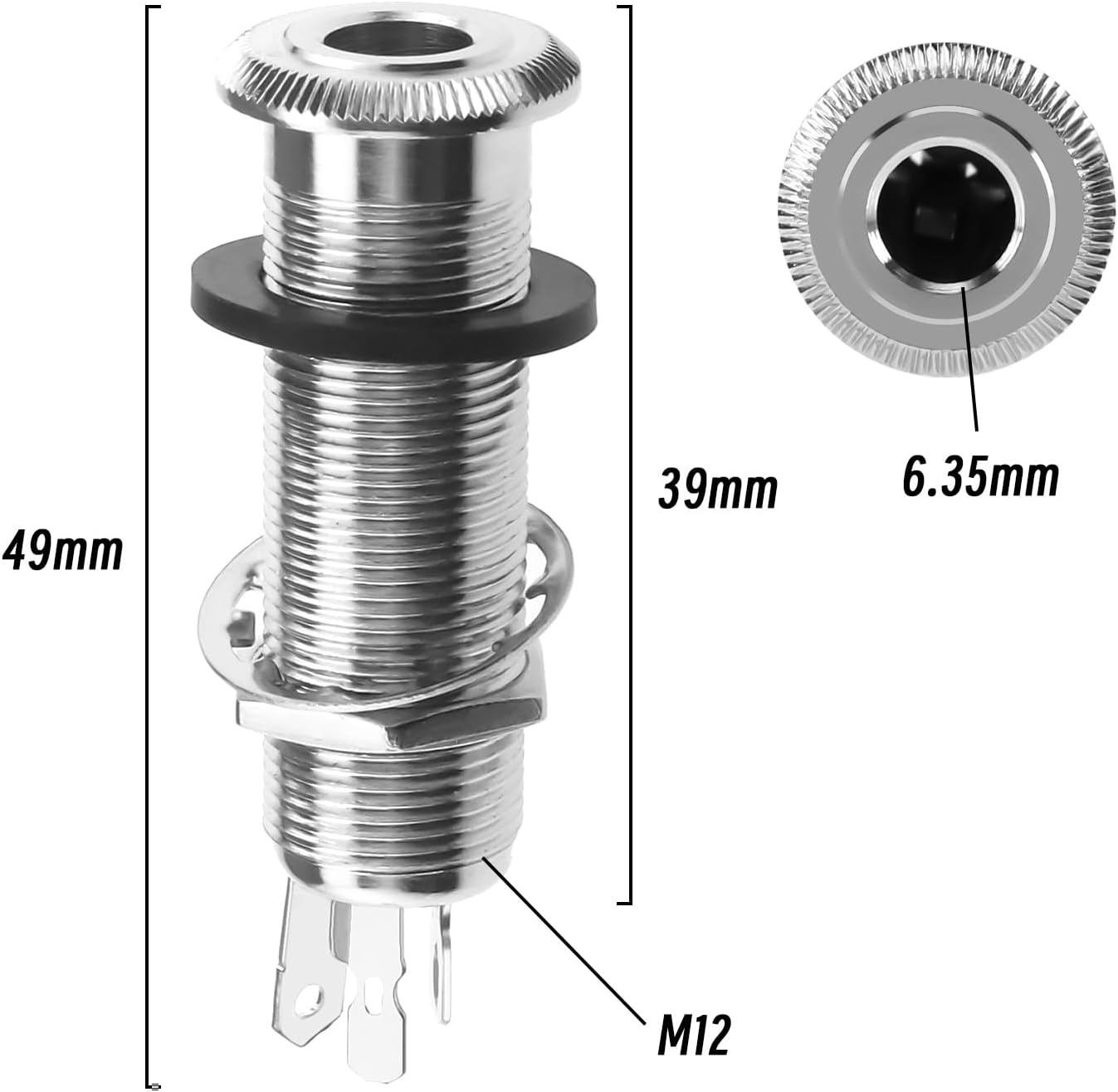 Ecsing 2Pcs 6.35Mm Stereo Barrel Jack Socket with 4 Pin Guitar Bass 1/4" Barrel Jack Cylinder Input Output Jacks Guitar Accessories Copper Silver - Black image number 2