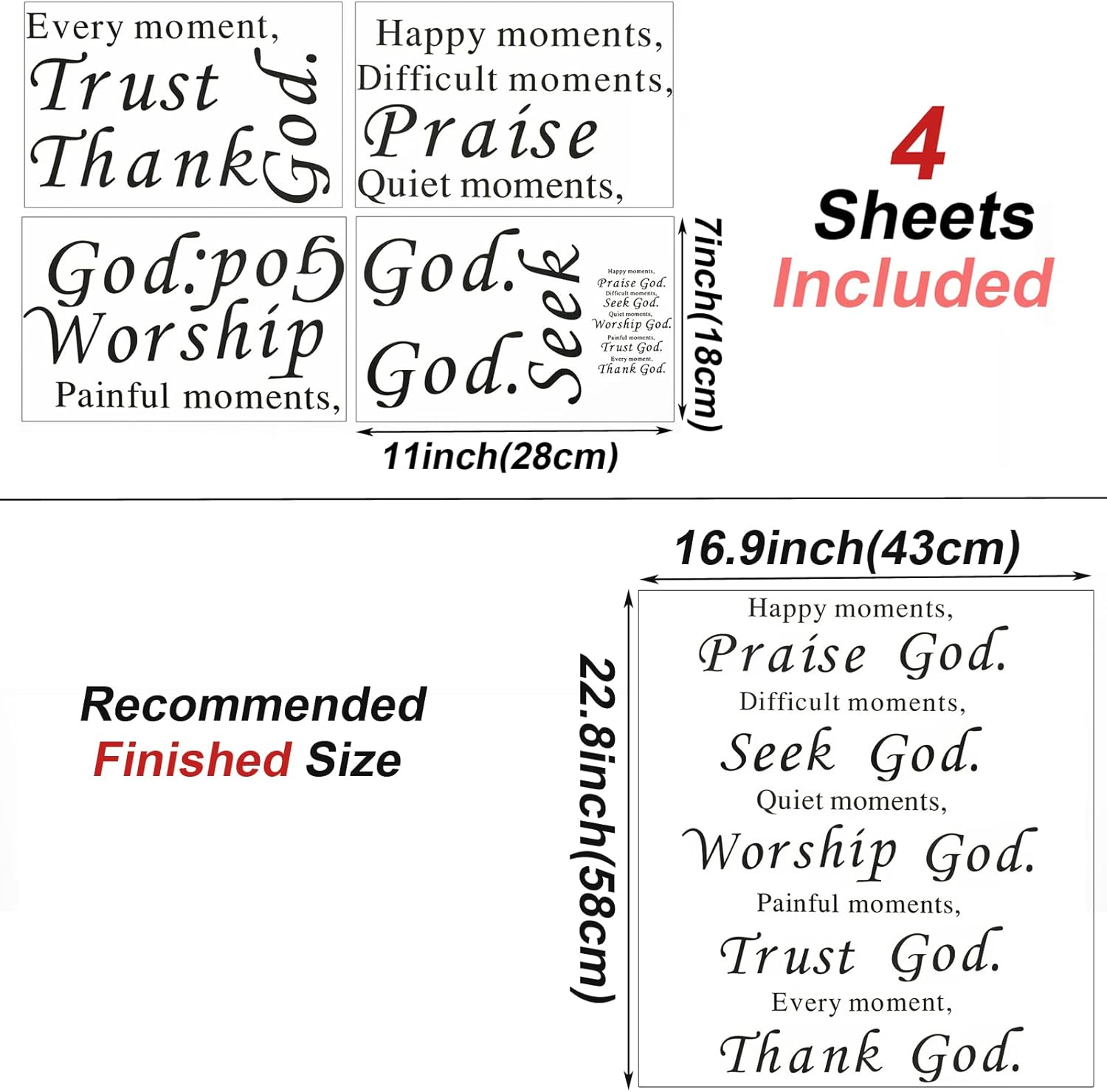 Maydahui Scripture Wall Decal Bible Verse Wall Sticker(16.9 * 22.8Inch) Christian Decals Praise God Difficult Moment Seek God Sticker for Office Living Room Mirror Home Decor image number 3