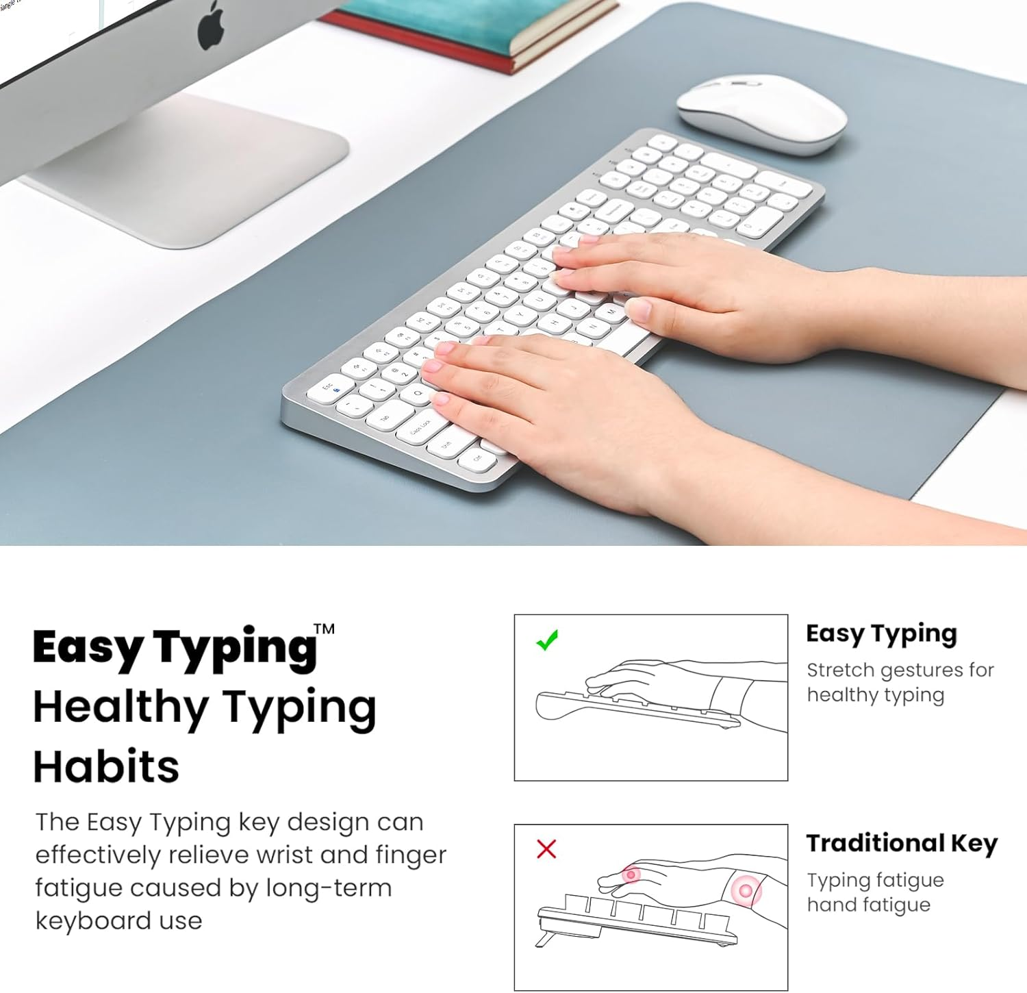 Wireless Keyboard Mouse Combo, Cimetech Compact Full Size Wireless Keyboard and Mouse Set Less Noise Keys 2.4G Ultra-Thin Sleek Design for Windows, Computer, PC, Notebook, Laptop