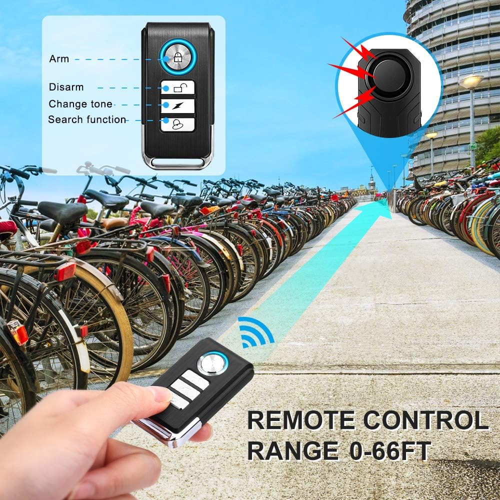 WSDCAM Bike Alarm with Remote 2 Pack, 113Db Wireless Anti-Theft Vibration Motorcycle Bicycle Alarm Vehicle Security Alarm System (Black) image number 2