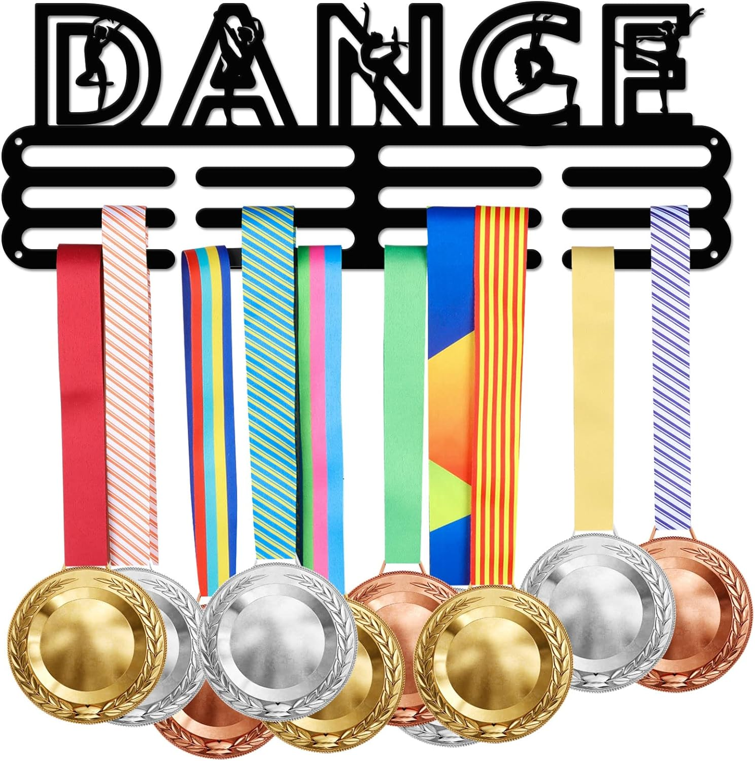 SUPERDANT Dance Medal Hanger Display Women Dance Sports Medal Holder Personalised Award Black Metal Rack Wall Mounted Ribbon Lanyard Christmas Birthday Gift for Kids Athletes 15.75X6In image number 1